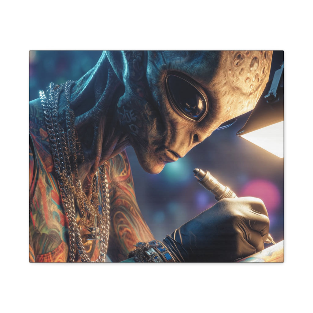 Alien Tattoo Artist Canvas Print — Matte Stretched Wall Art