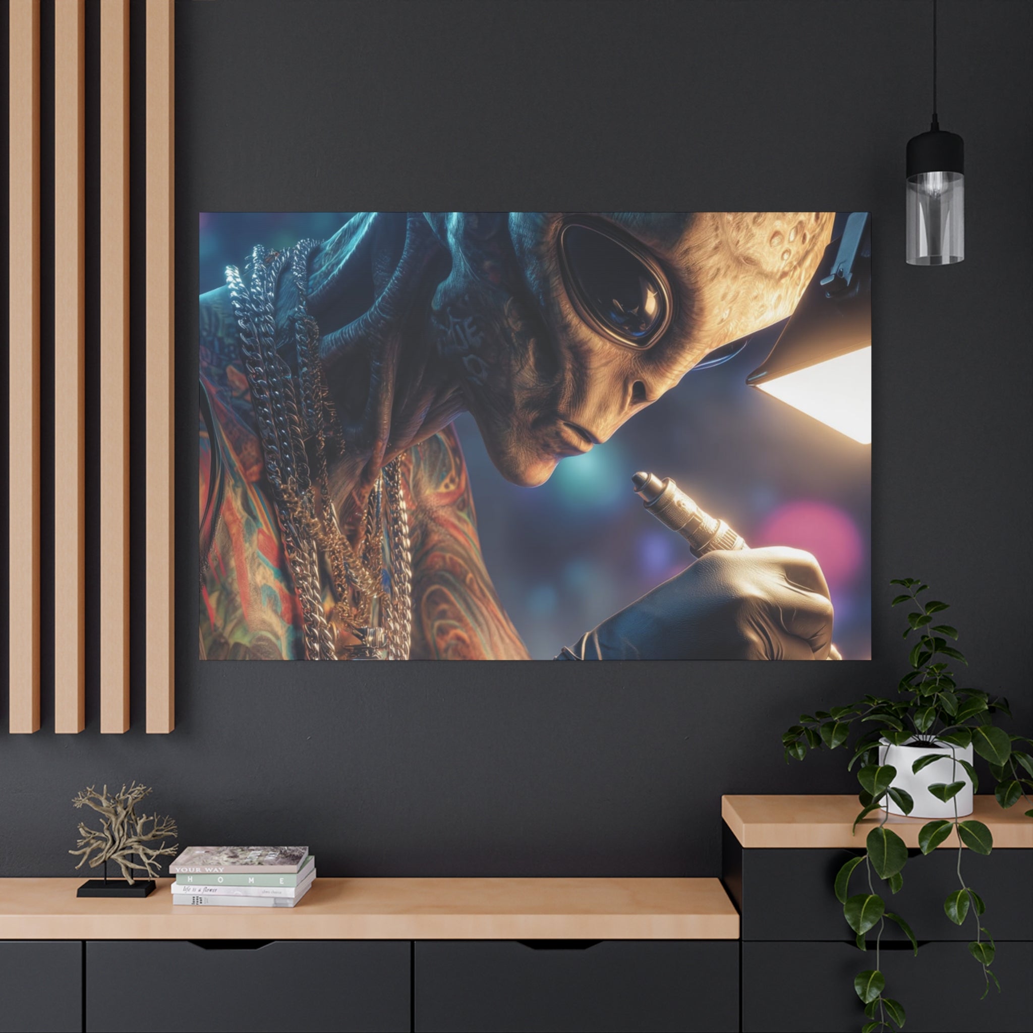 Alien Tattoo Artist Canvas Print — Matte Stretched Wall Art