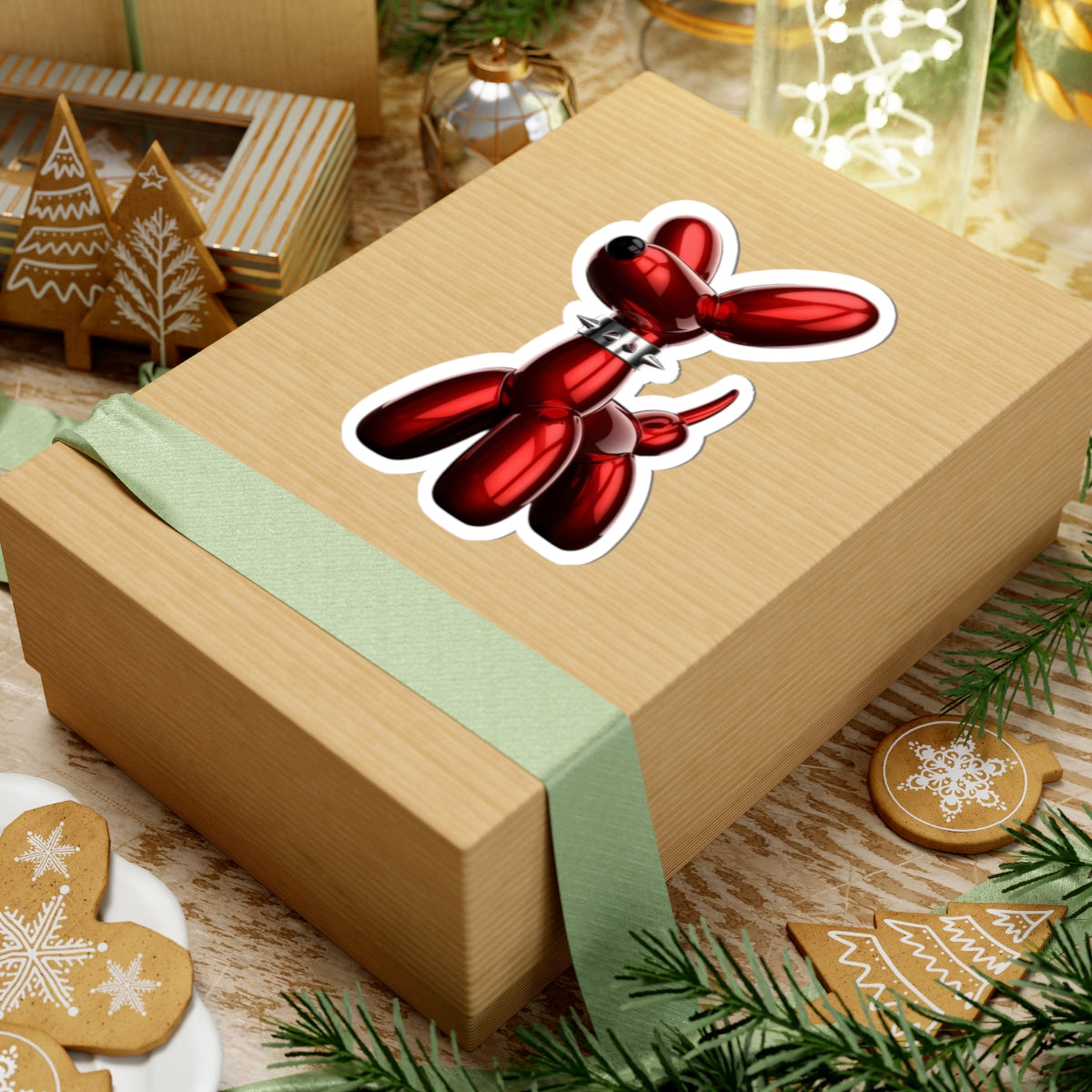Red Balloon Dog Sticker — Glossy Kiss-Cut Vinyl Decal