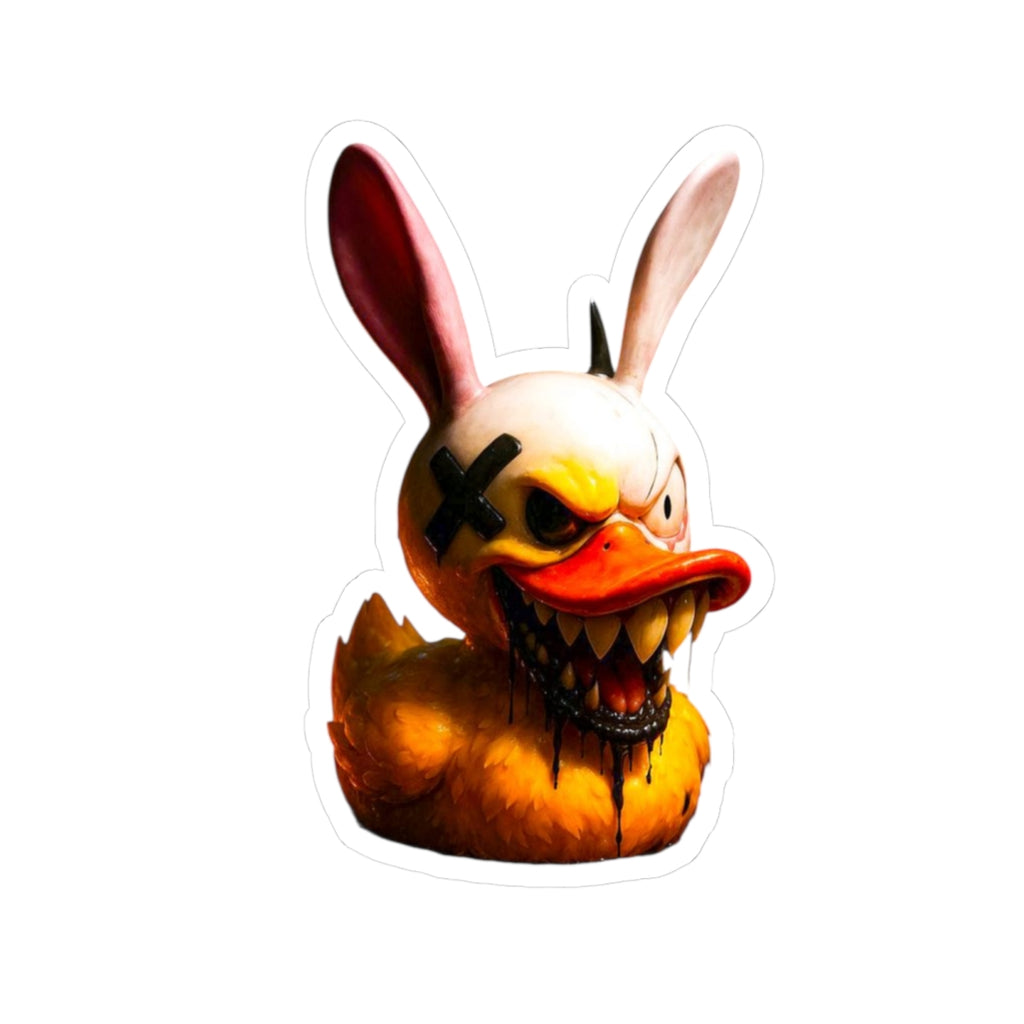 Creepy Bunny Duck Kiss-Cut Sticker — Horror Cartoon Laptop Decal