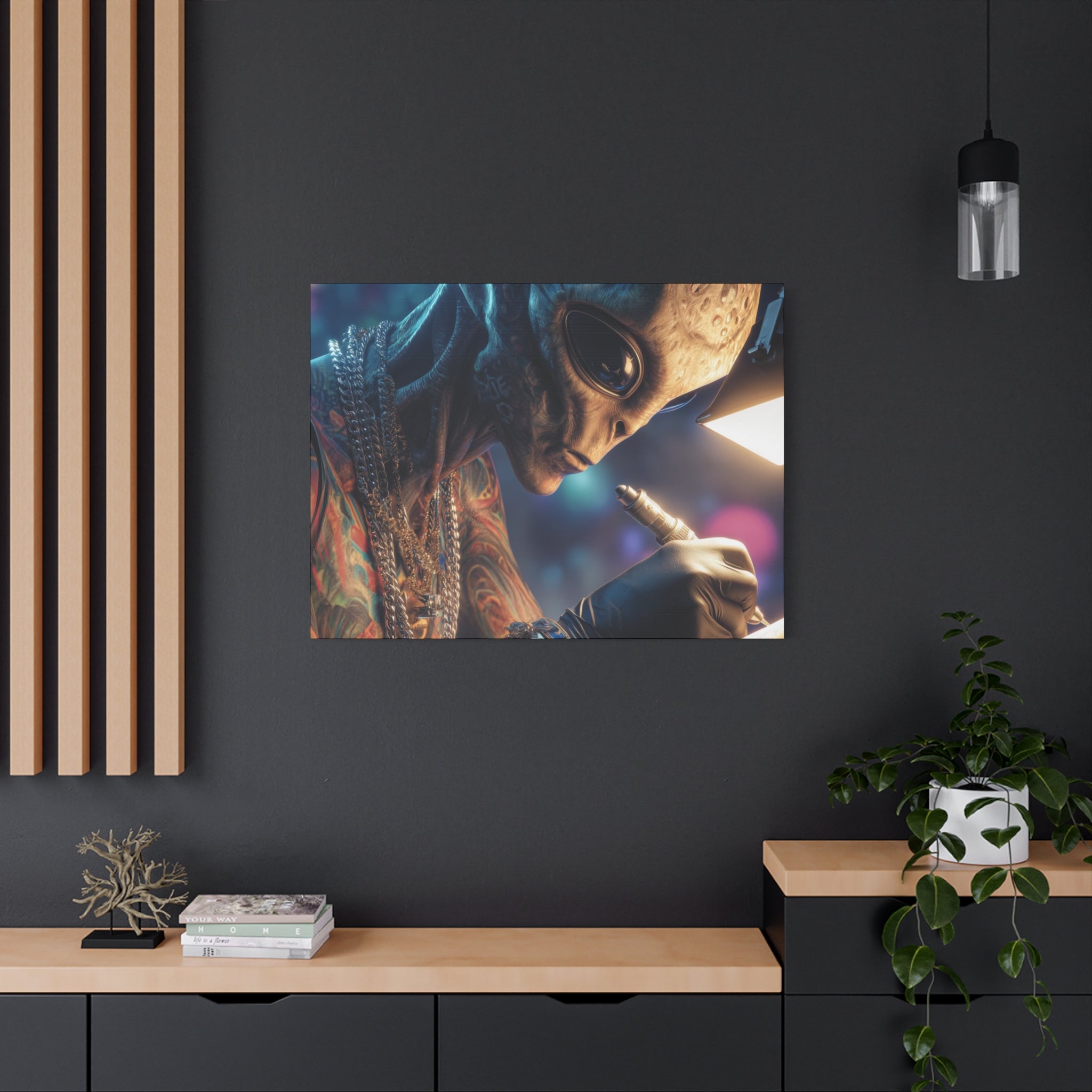 Alien Tattoo Artist Canvas Print — Matte Stretched Wall Art