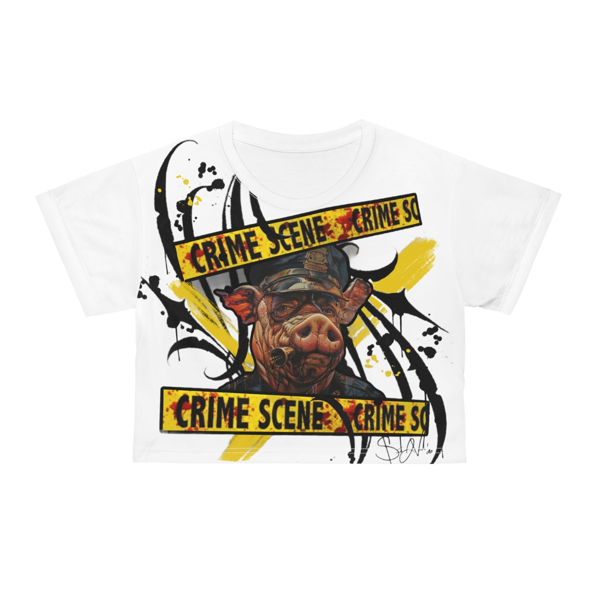 Crime Scene Pig Graphic Crop Tee — Edgy Urban Streetwear Top