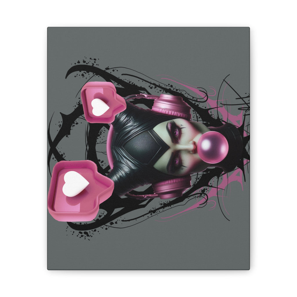 Gothic Pop Art Canvas Print — Pink Headphones & Bubblegum Femme