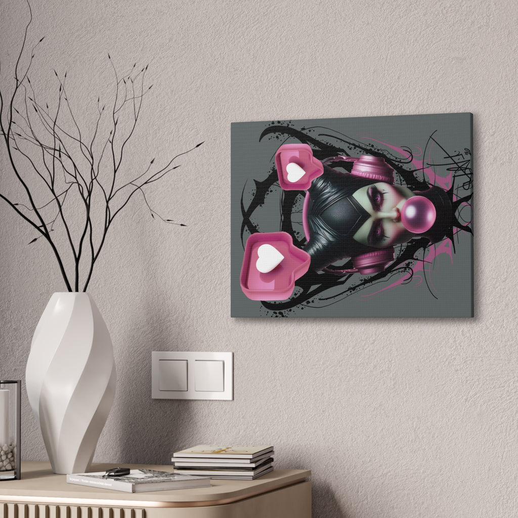 Gothic Pop Art Canvas Print — Pink Headphones & Bubblegum Femme