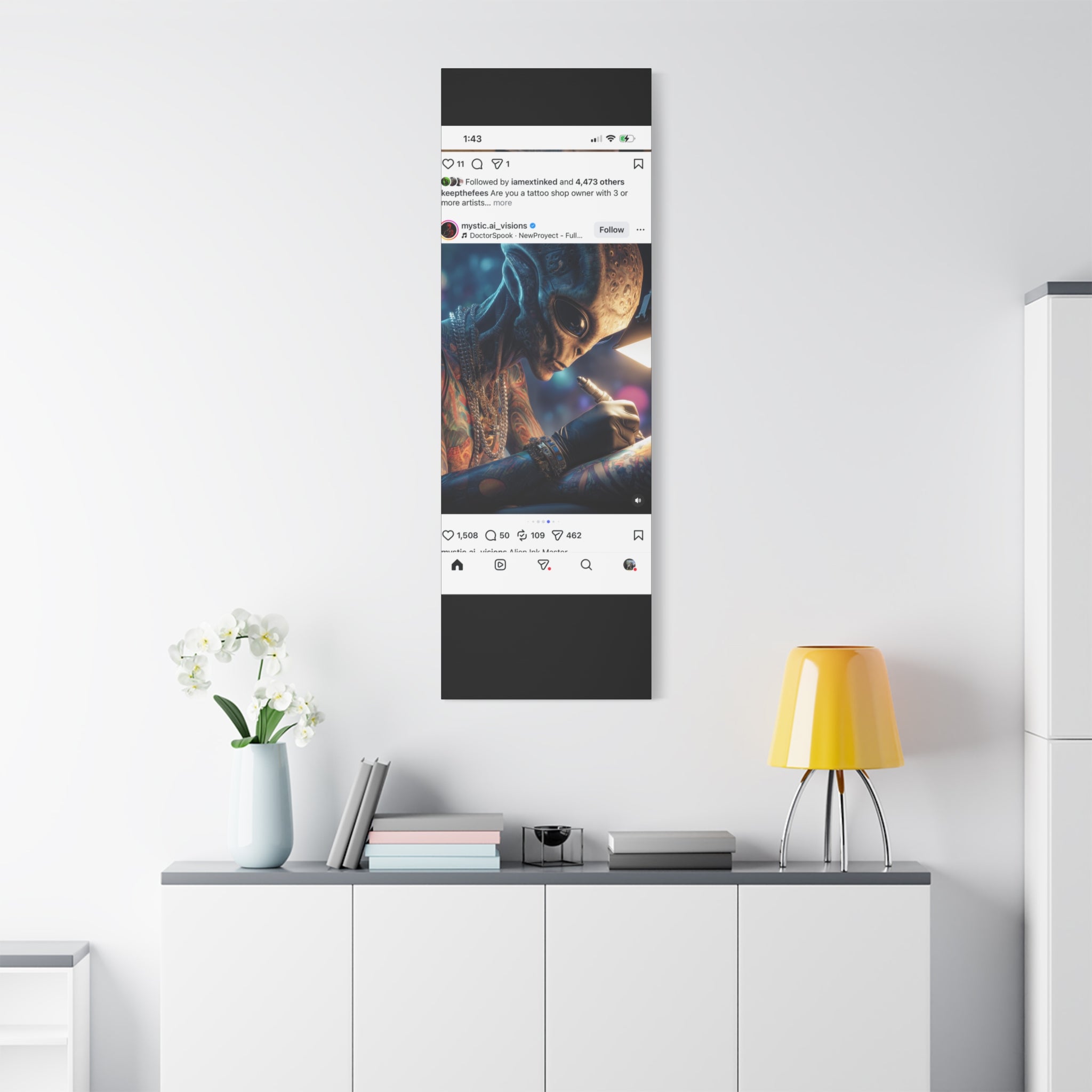 Alien Tattoo Artist Canvas Print — Matte Stretched Wall Art