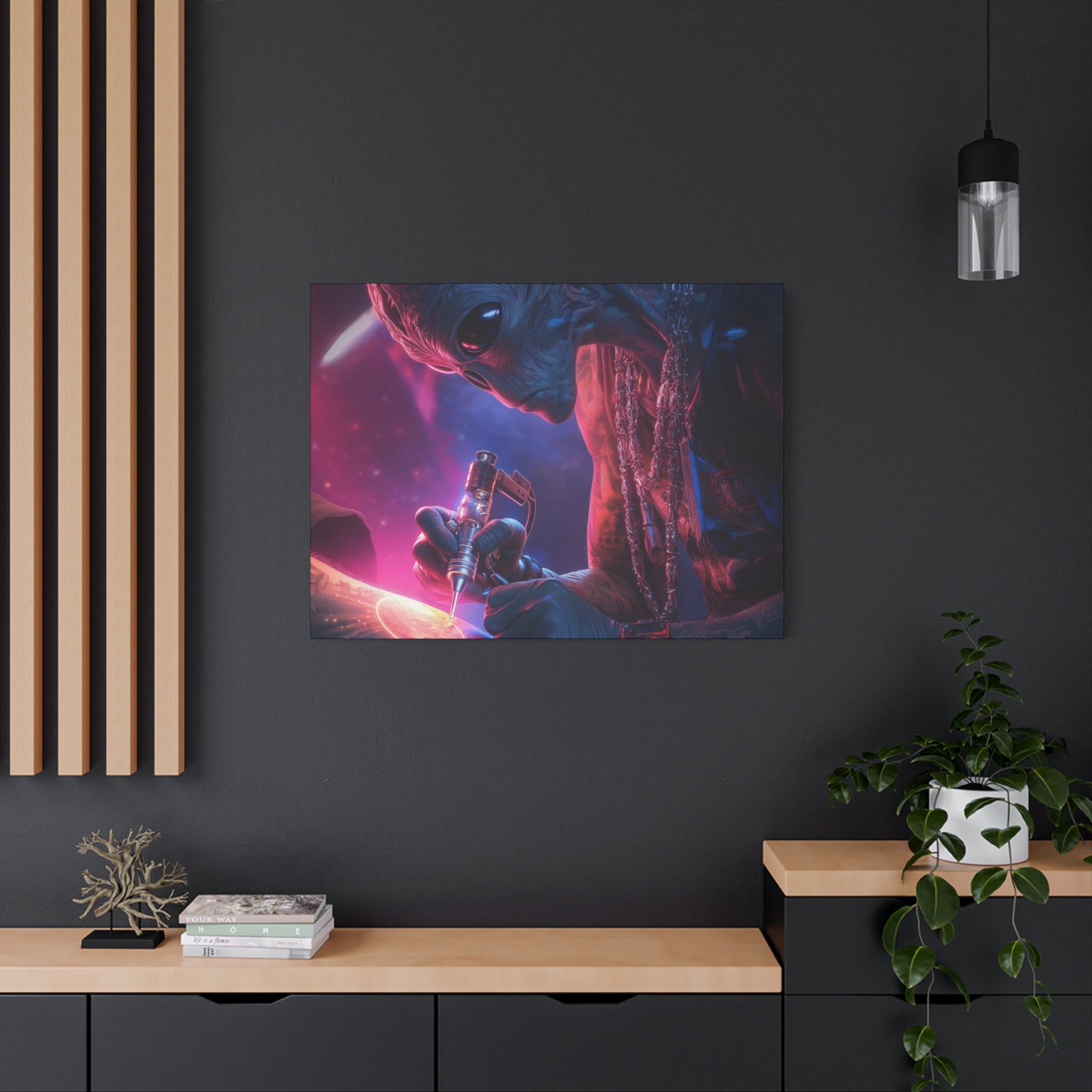 Alien Artist Canvas Print — Neon Sci‑Fi Wall Art