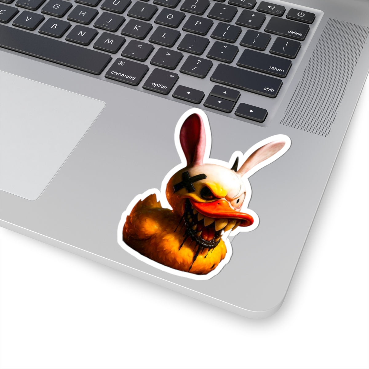 Creepy Bunny Duck Kiss-Cut Sticker — Horror Cartoon Laptop Decal