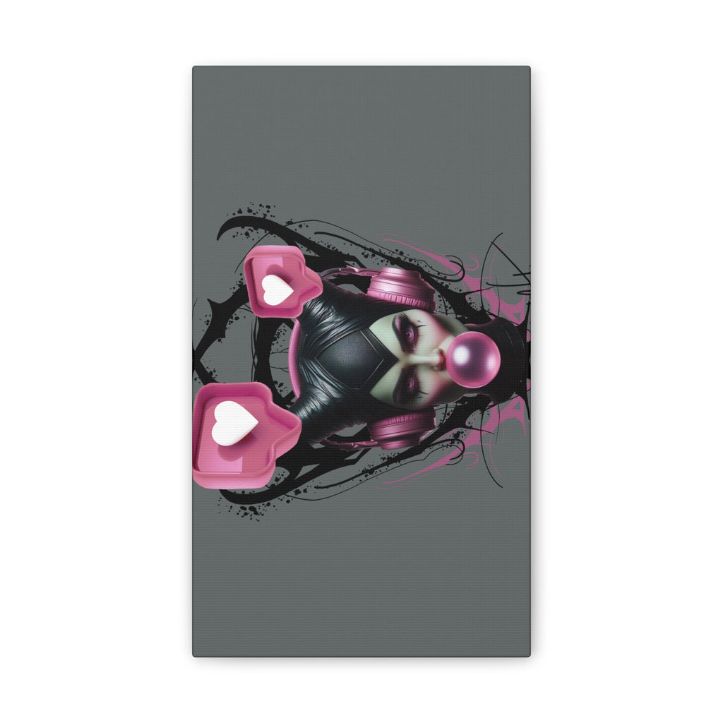 Gothic Pop Art Canvas Print — Pink Headphones & Bubblegum Femme