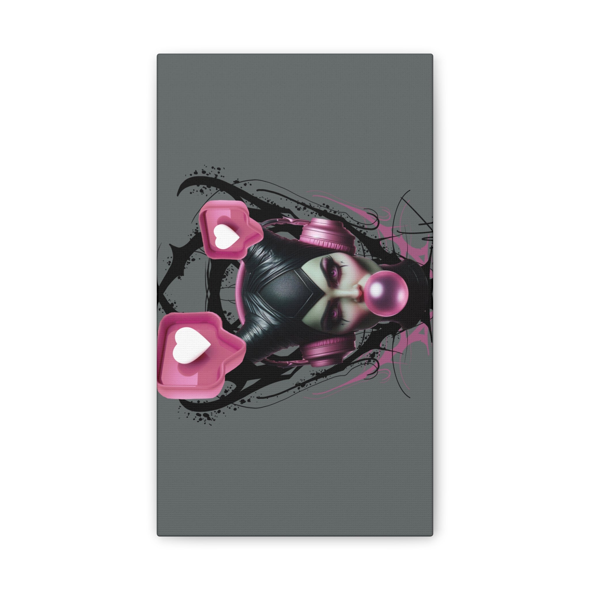 Gothic Pop Art Canvas Print — Pink Headphones & Bubblegum Femme
