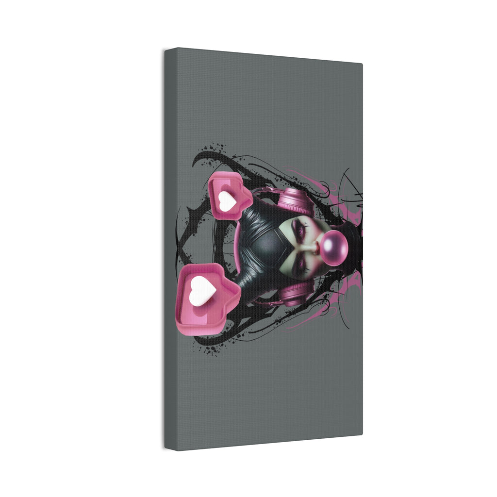 Gothic Pop Art Canvas Print — Pink Headphones & Bubblegum Femme