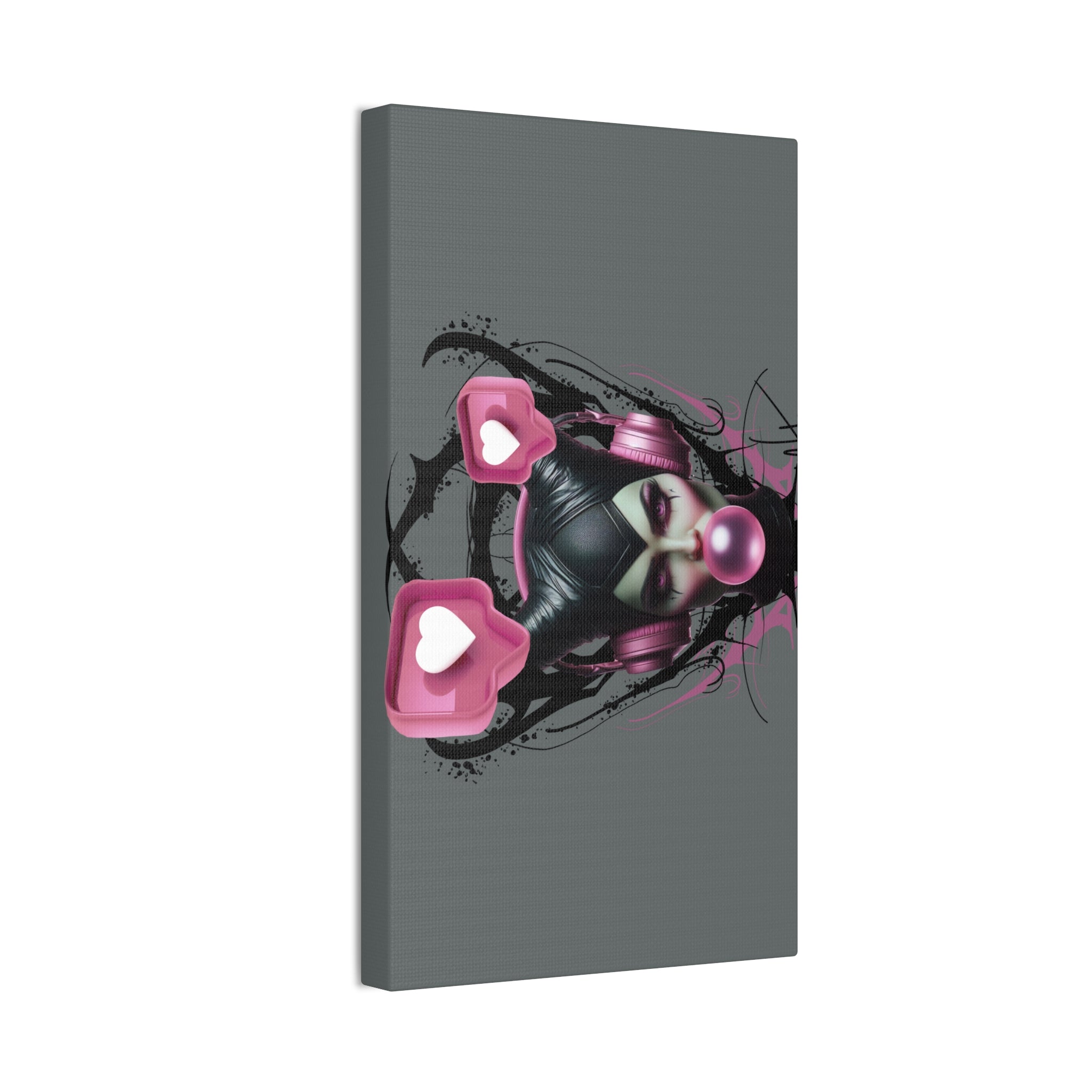 Gothic Pop Art Canvas Print — Pink Headphones & Bubblegum Femme