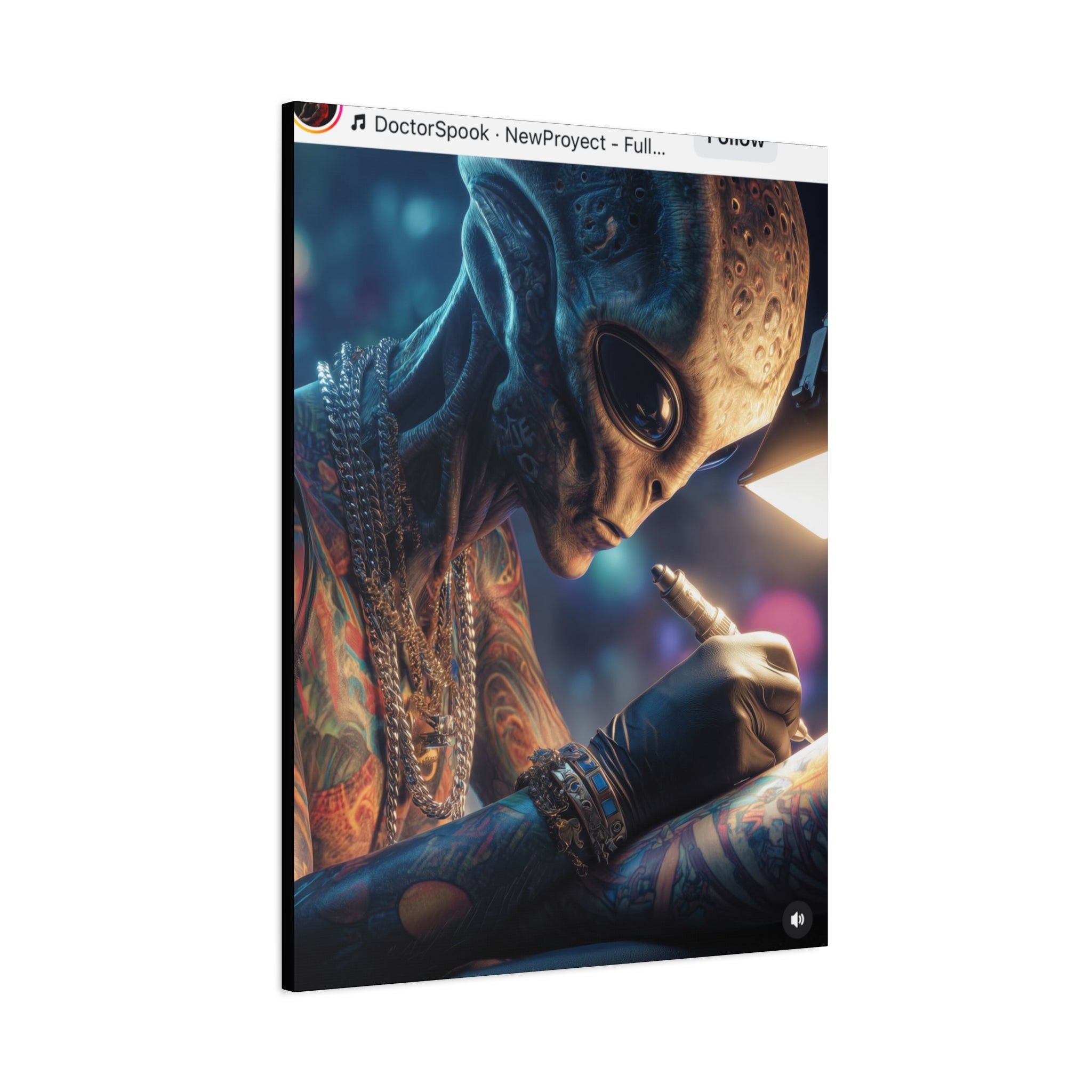 Alien Tattoo Artist Canvas Print — Matte Stretched Wall Art