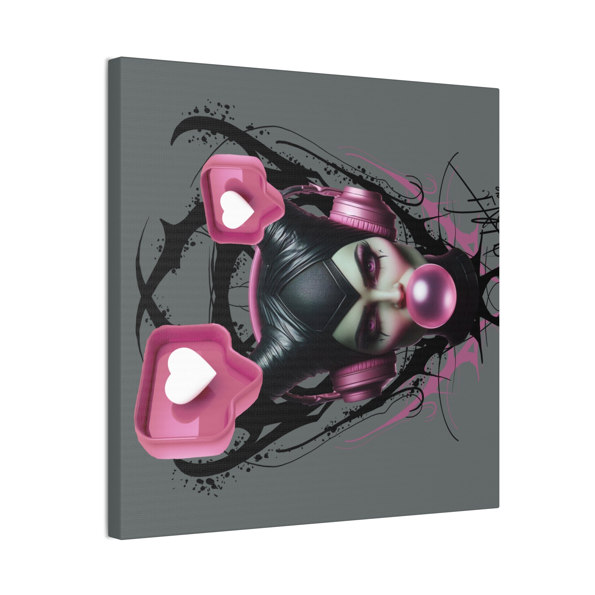 Gothic Pop Art Canvas Print — Pink Headphones & Bubblegum Femme