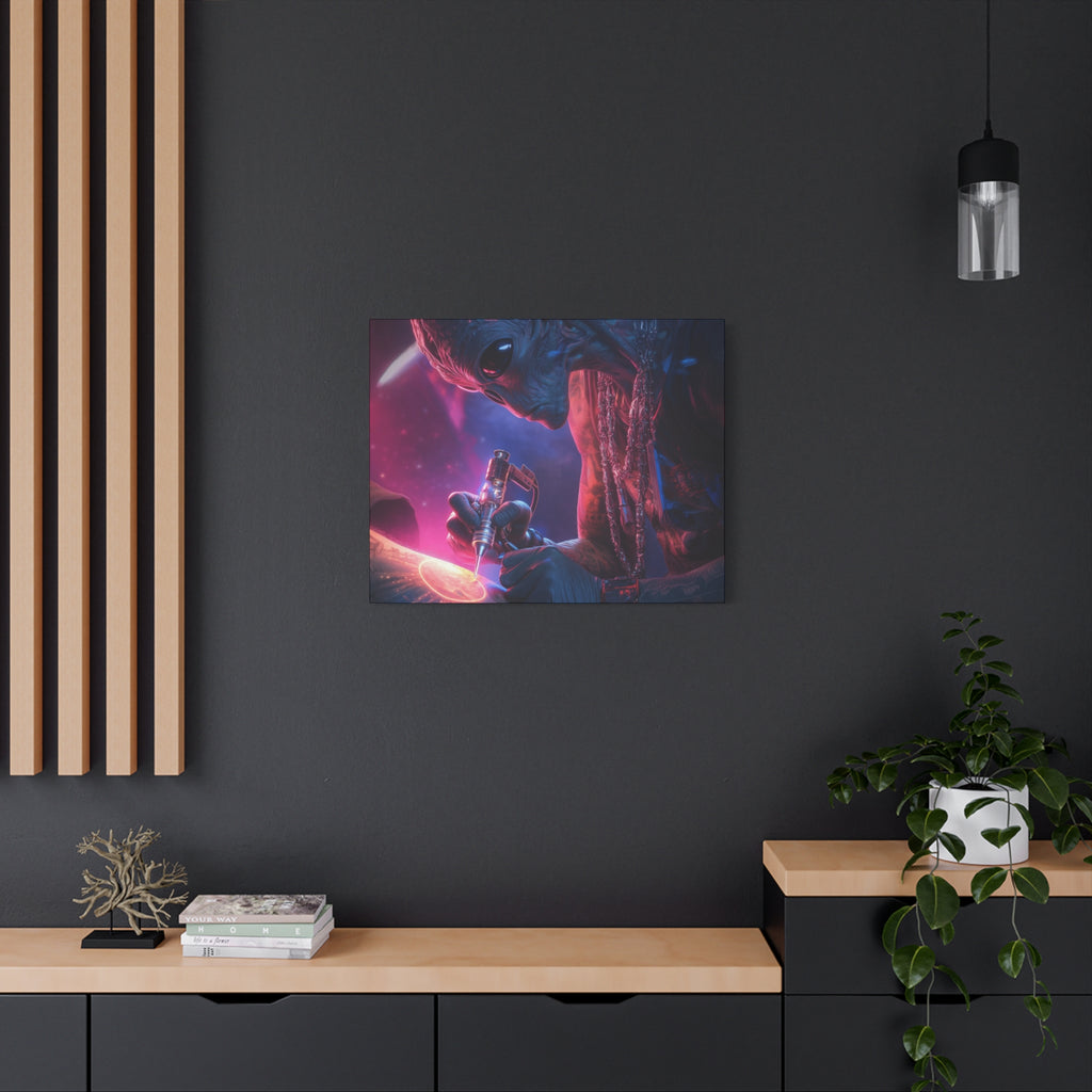 Alien Artist Canvas Print — Neon Sci‑Fi Wall Art