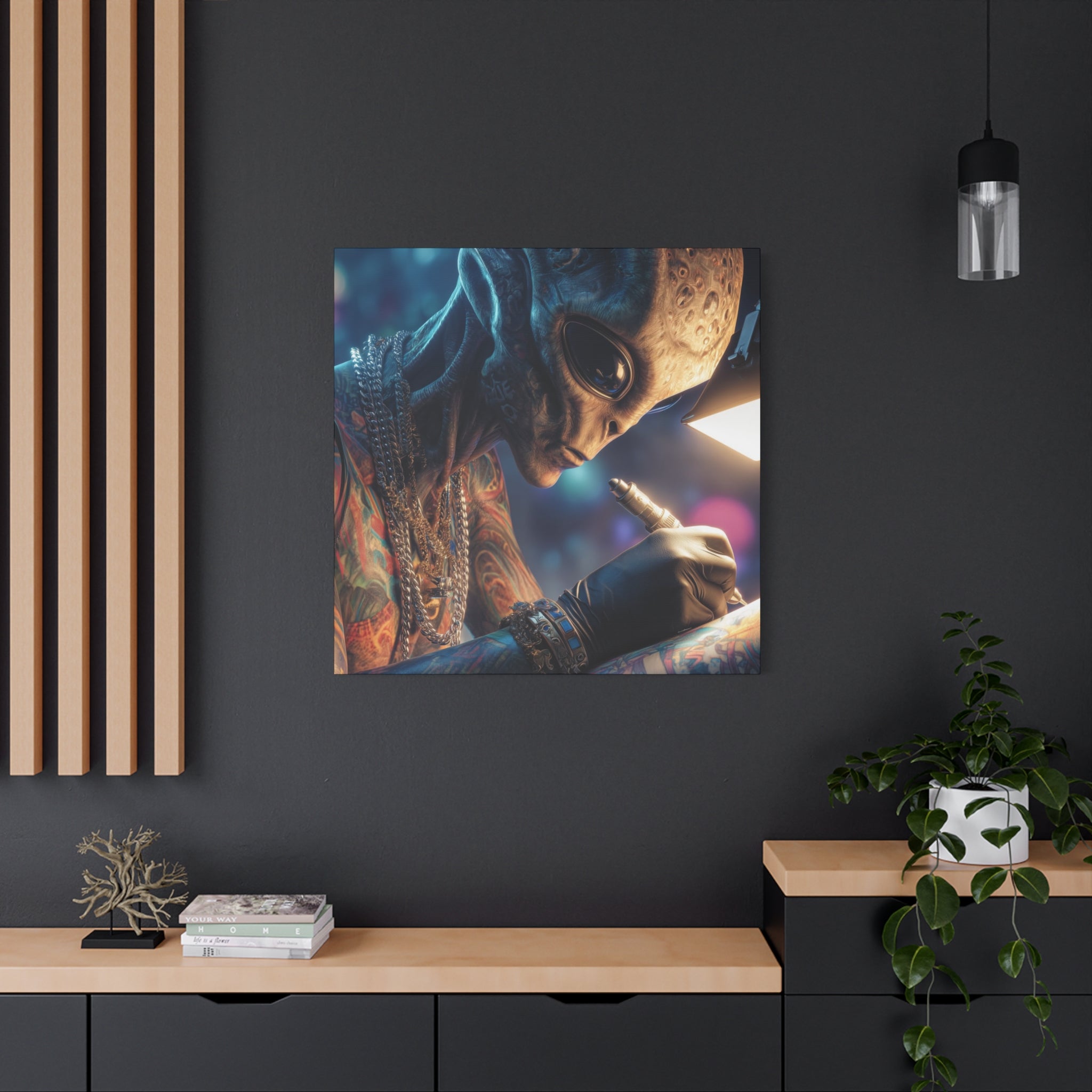 Alien Tattoo Artist Canvas Print — Matte Stretched Wall Art