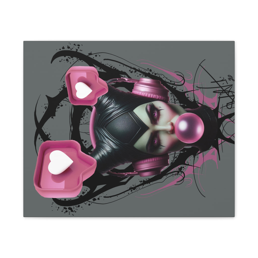 Gothic Pop Art Canvas Print — Pink Headphones & Bubblegum Femme