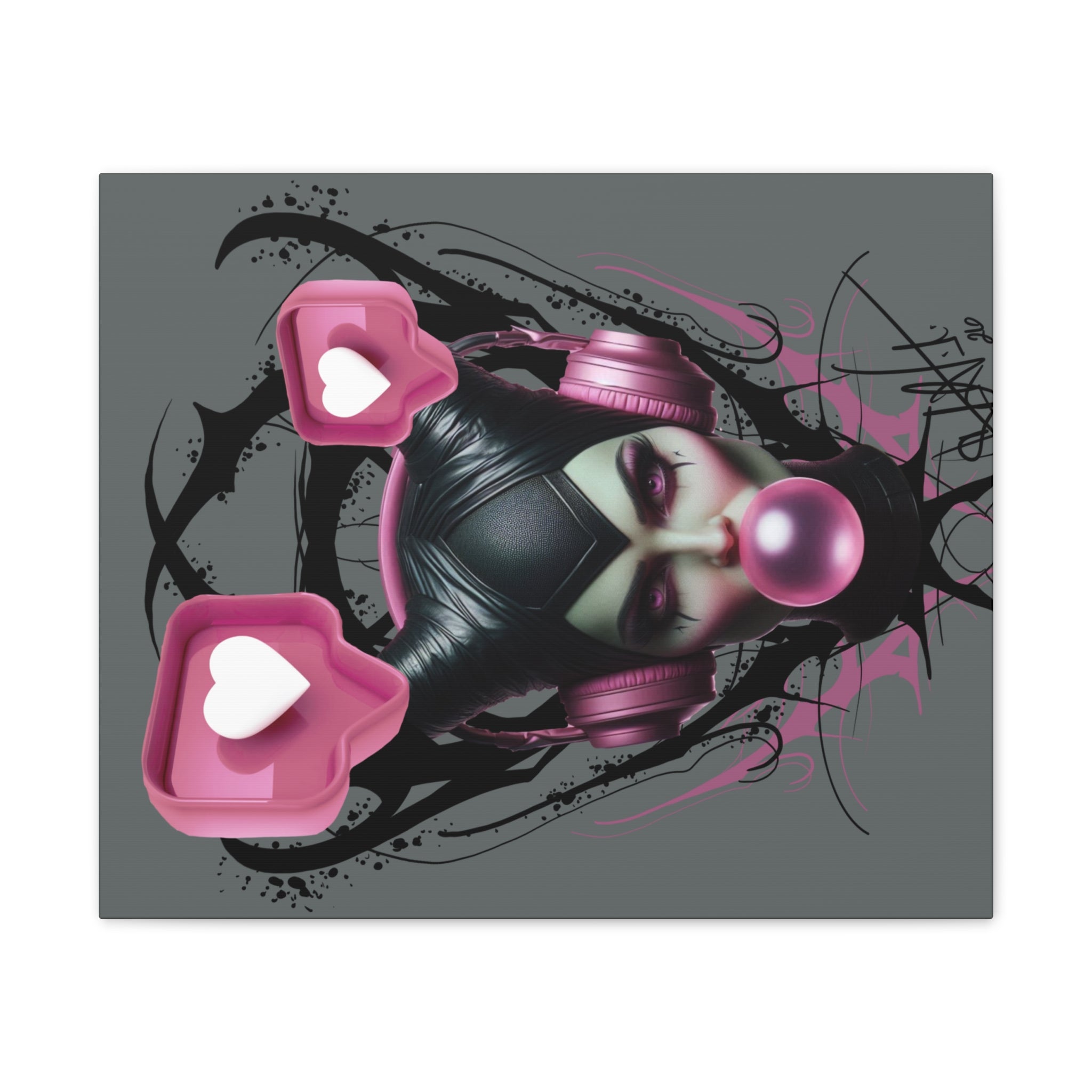 Gothic Pop Art Canvas Print — Pink Headphones & Bubblegum Femme