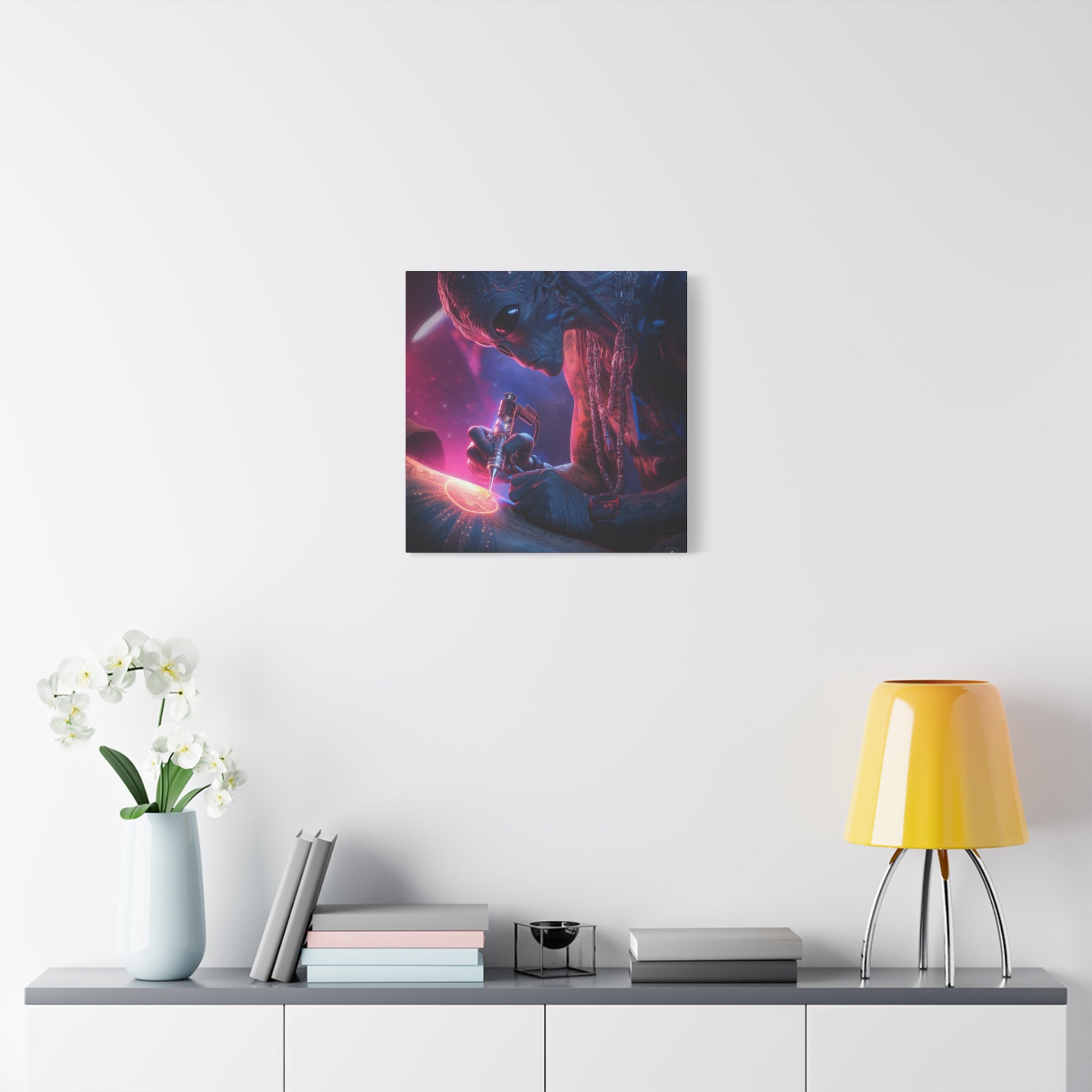 Alien Artist Canvas Print — Neon Sci‑Fi Wall Art
