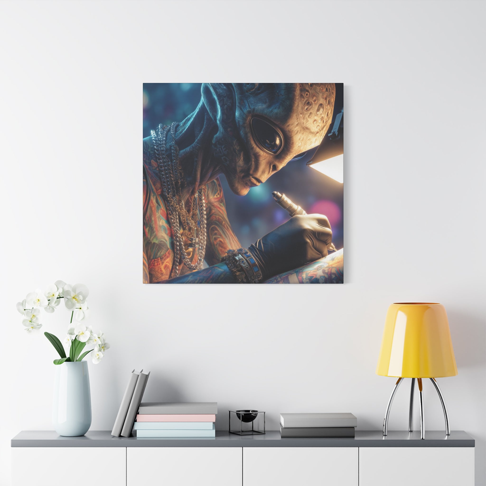 Alien Tattoo Artist Canvas Print — Matte Stretched Wall Art