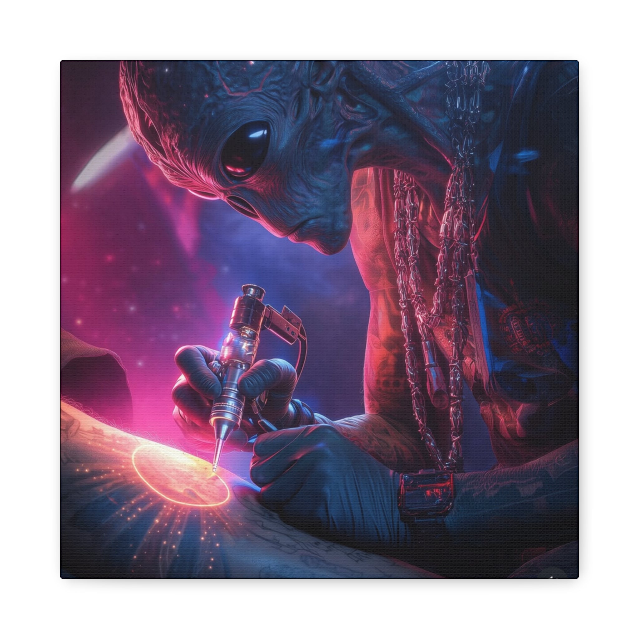 Alien Artist Canvas Print — Neon Sci‑Fi Wall Art