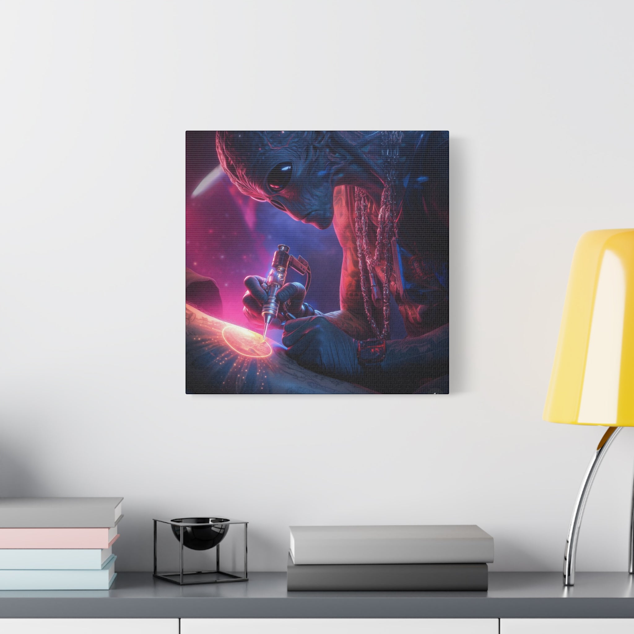 Alien Artist Canvas Print — Neon Sci‑Fi Wall Art