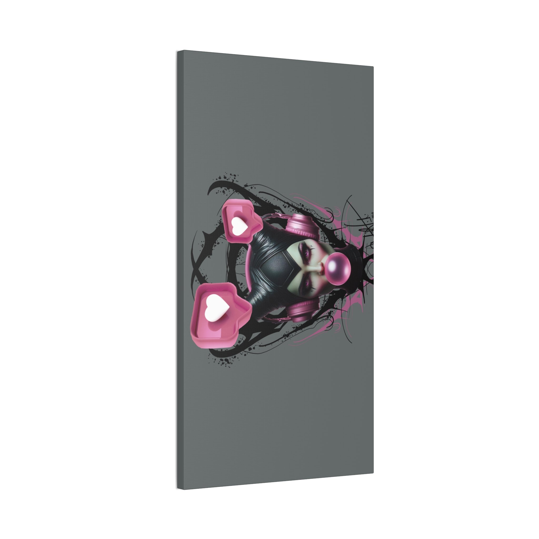 Gothic Pop Art Canvas Print — Pink Headphones & Bubblegum Femme