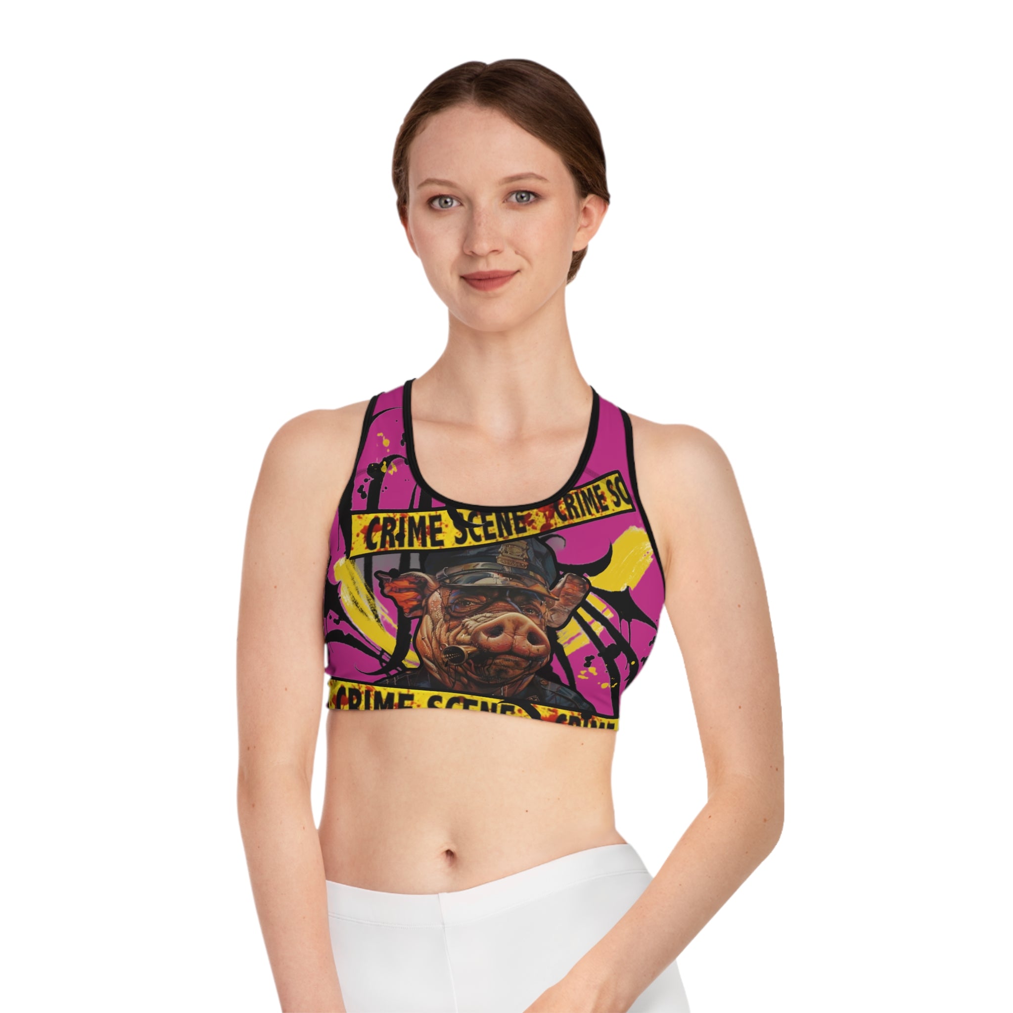 Crime Scene Pig Sports Bra — Bold Graphic Activewear ARTIST MIZZ EXTINKED