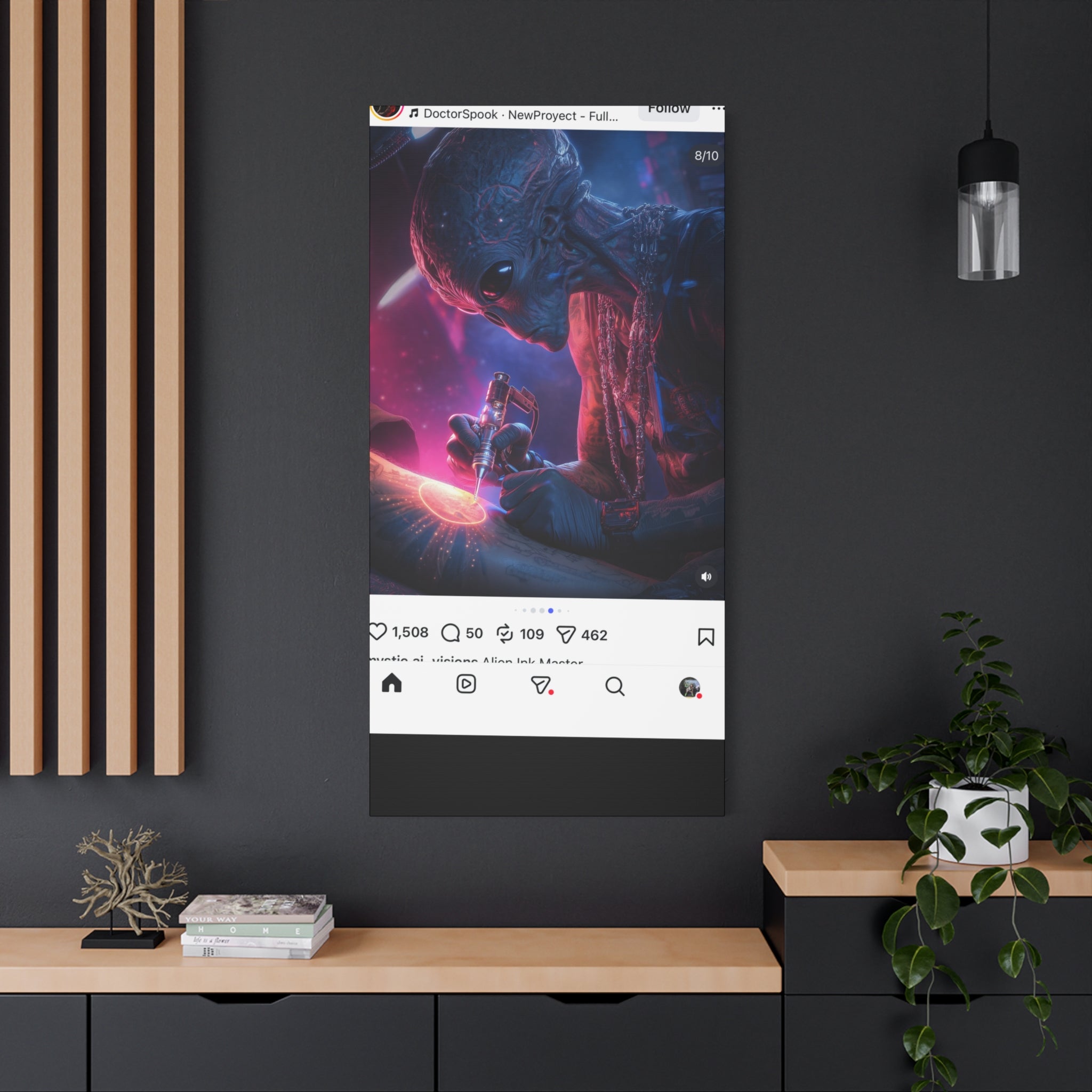 Alien Artist Canvas Print — Neon Sci‑Fi Wall Art