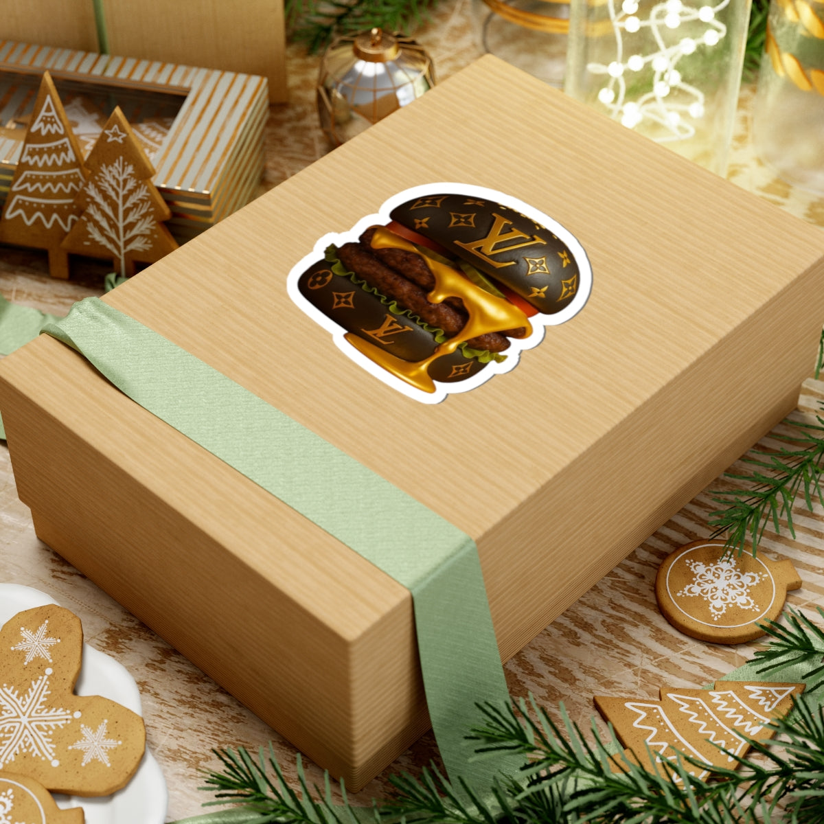 Luxury Burger Sticker — Designer-Inspired Kiss-Cut Decal