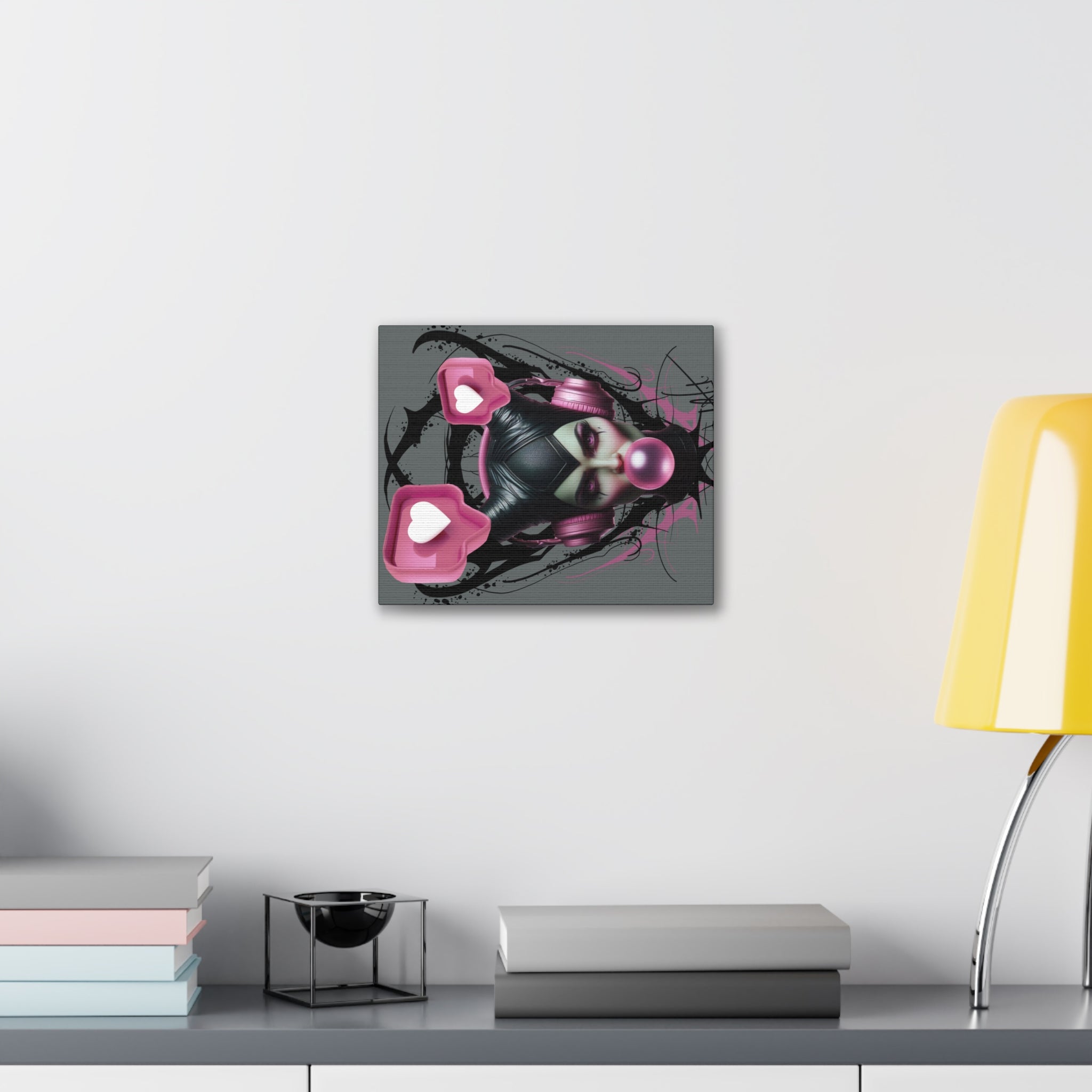 Gothic Pop Art Canvas Print — Pink Headphones & Bubblegum Femme