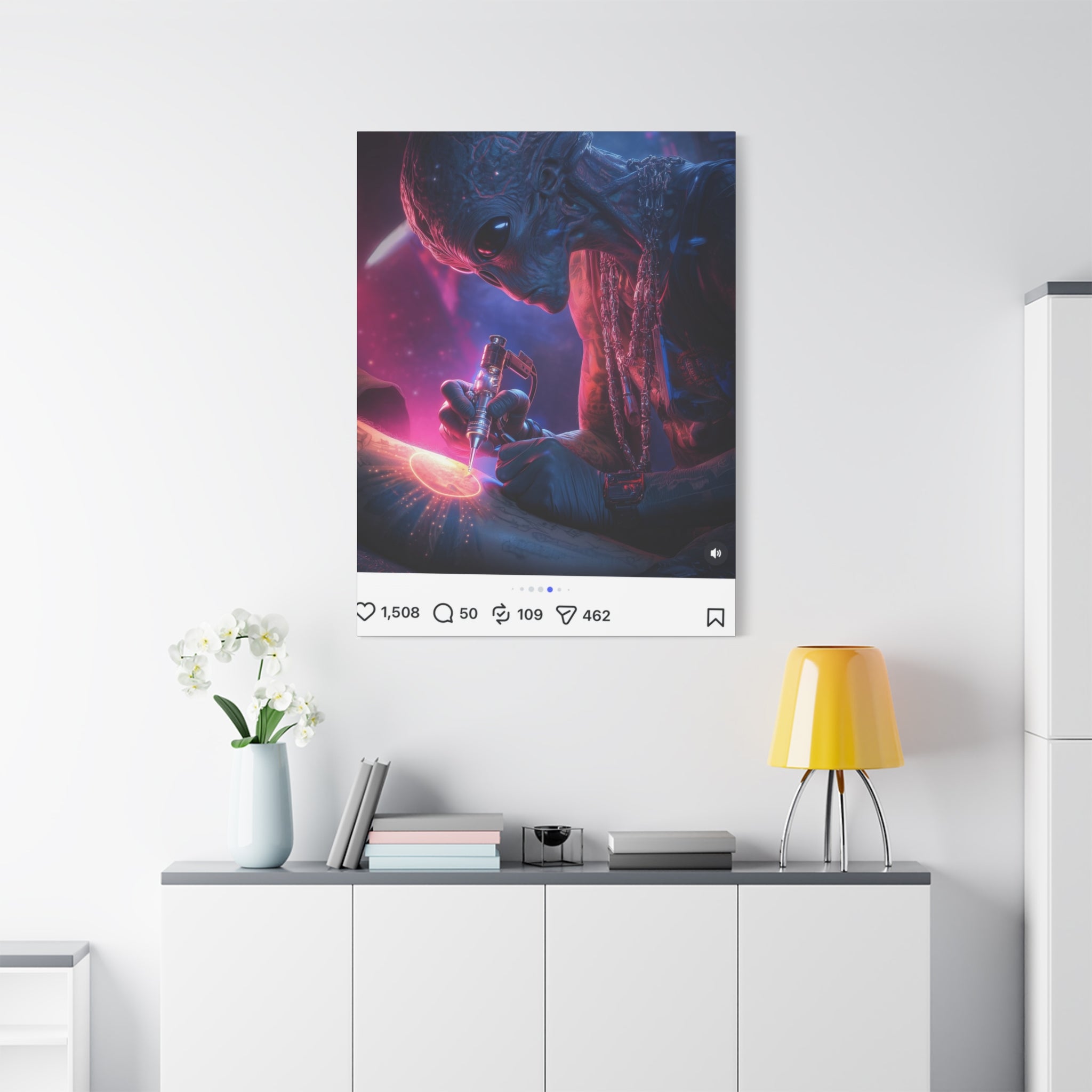 Alien Artist Canvas Print — Neon Sci‑Fi Wall Art