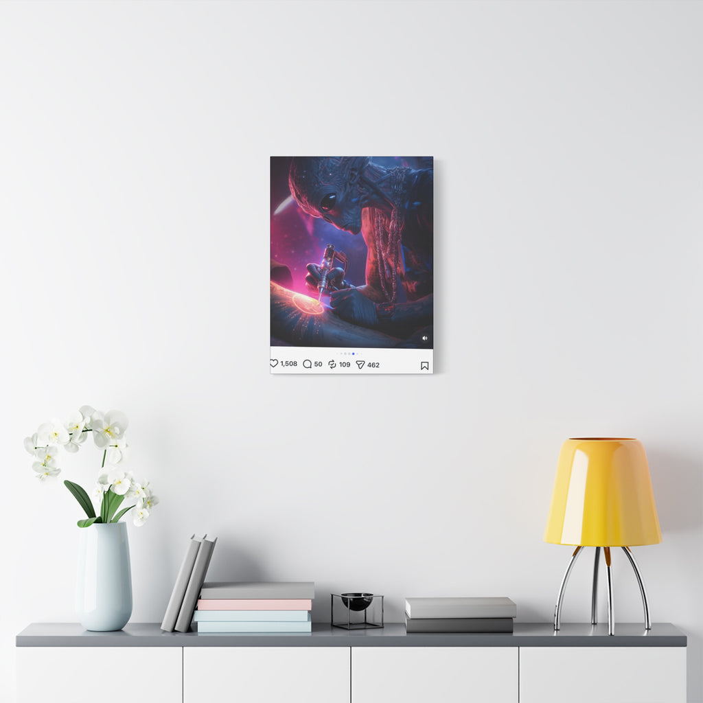 Alien Artist Canvas Print — Neon Sci‑Fi Wall Art