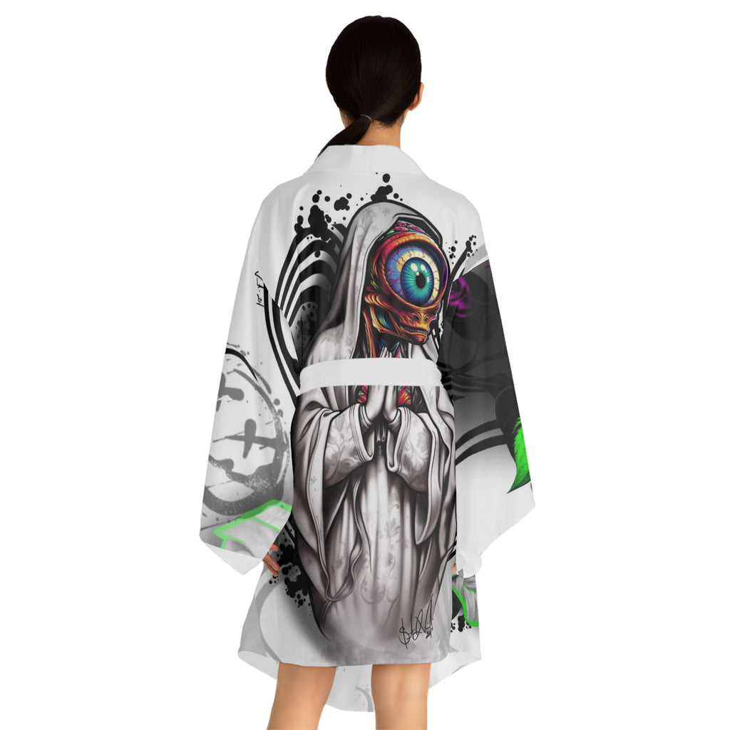 Psychedelic Kimono Robe — Colorful Surreal Rose & Hand Graphic by Artist Mizz Extinked