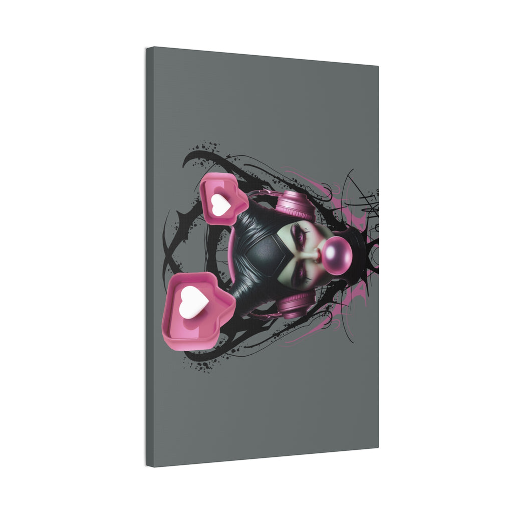 Gothic Pop Art Canvas Print — Pink Headphones & Bubblegum Femme