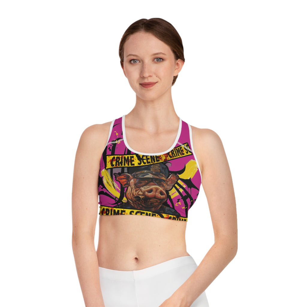 Crime Scene Pig Sports Bra — Bold Graphic Activewear ARTIST MIZZ EXTINKED