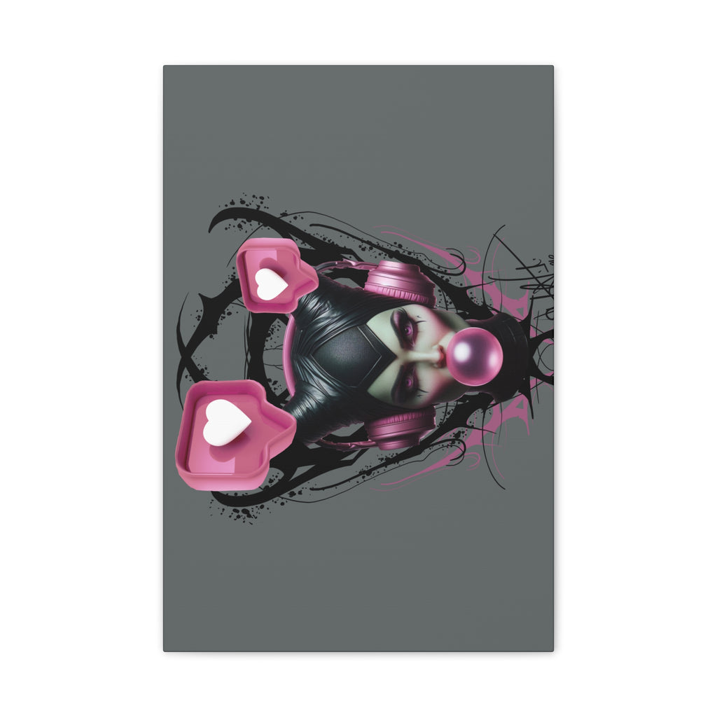 Gothic Pop Art Canvas Print — Pink Headphones & Bubblegum Femme