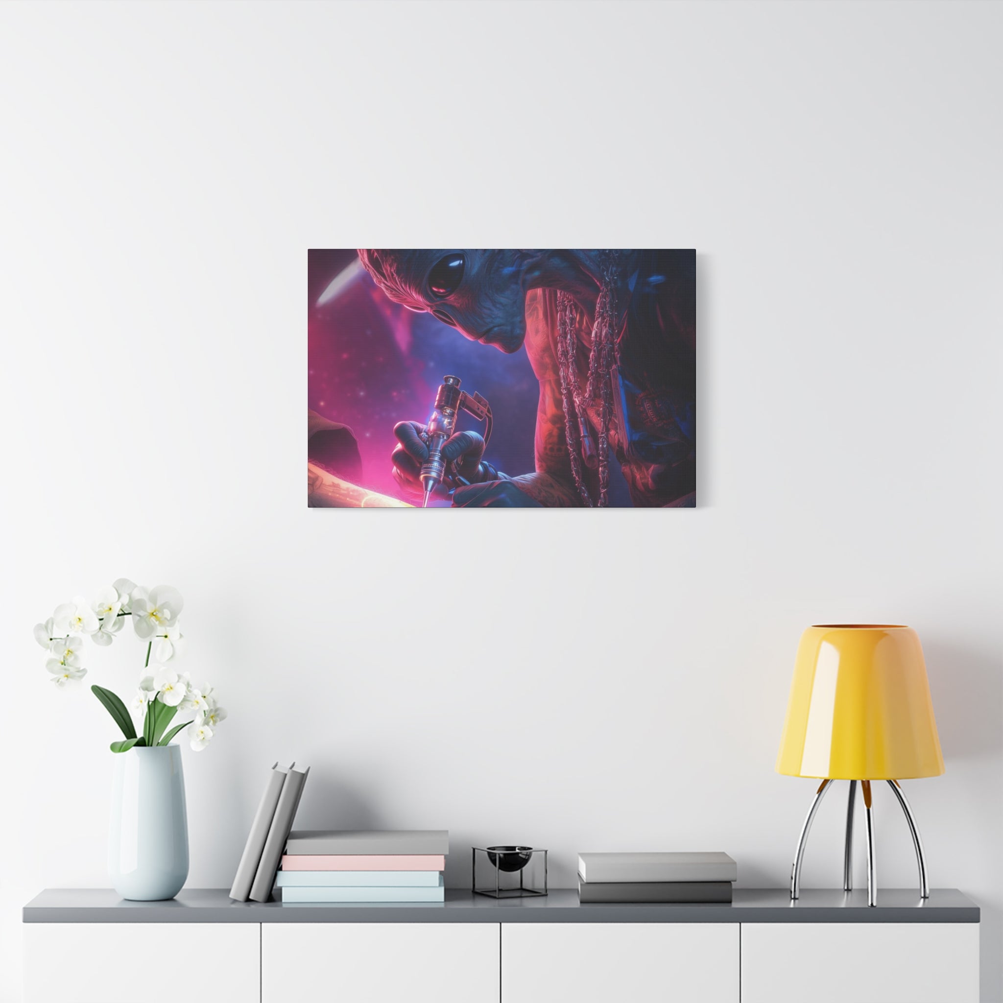 Alien Artist Canvas Print — Neon Sci‑Fi Wall Art