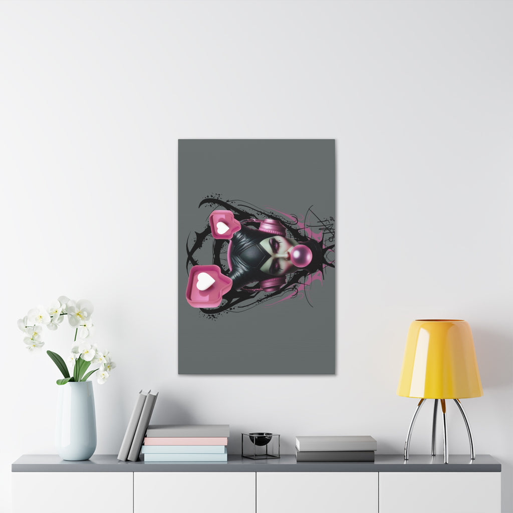 Gothic Pop Art Canvas Print — Pink Headphones & Bubblegum Femme
