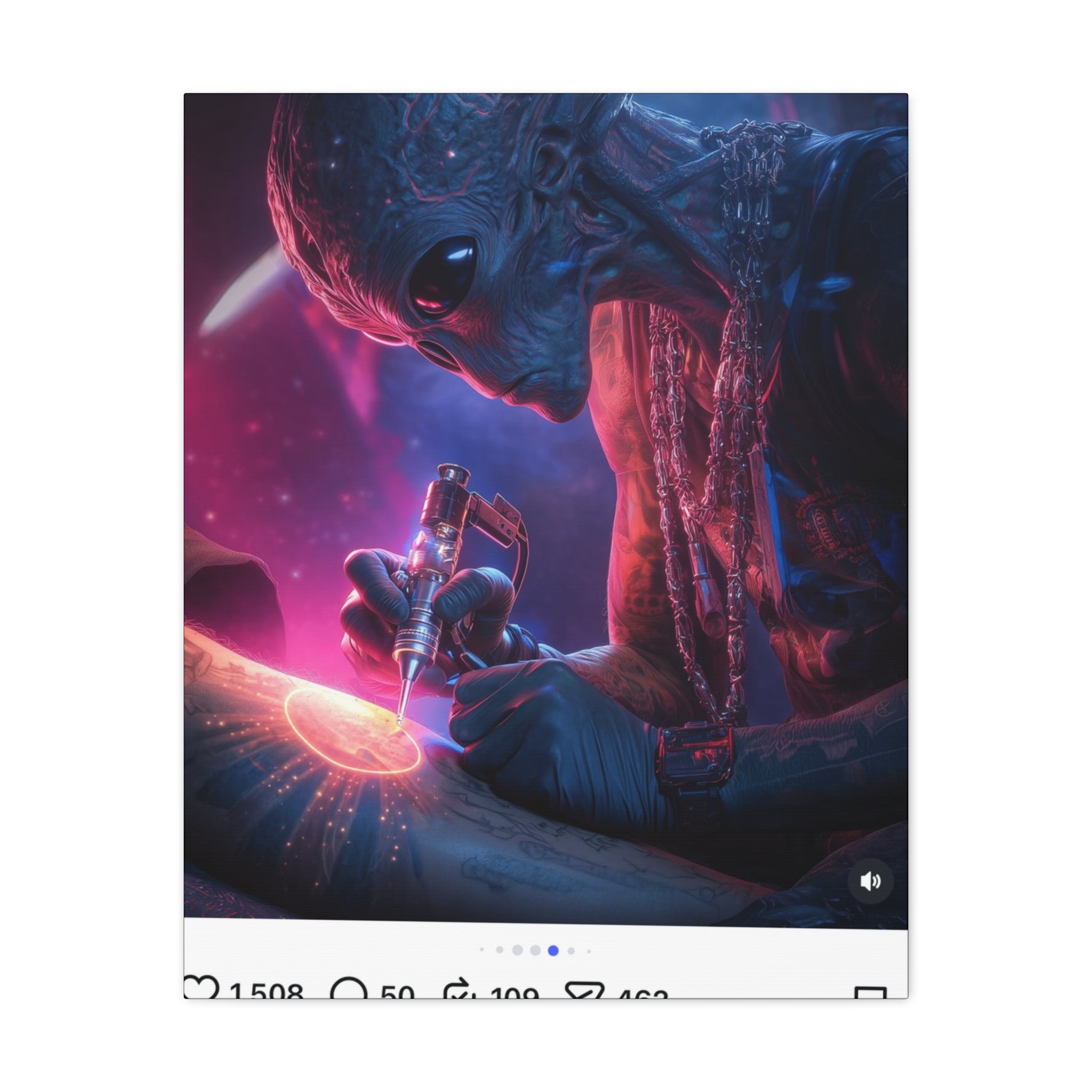 Alien Artist Canvas Print — Neon Sci‑Fi Wall Art