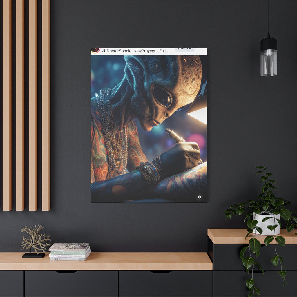 Alien Tattoo Artist Canvas Print — Matte Stretched Wall Art