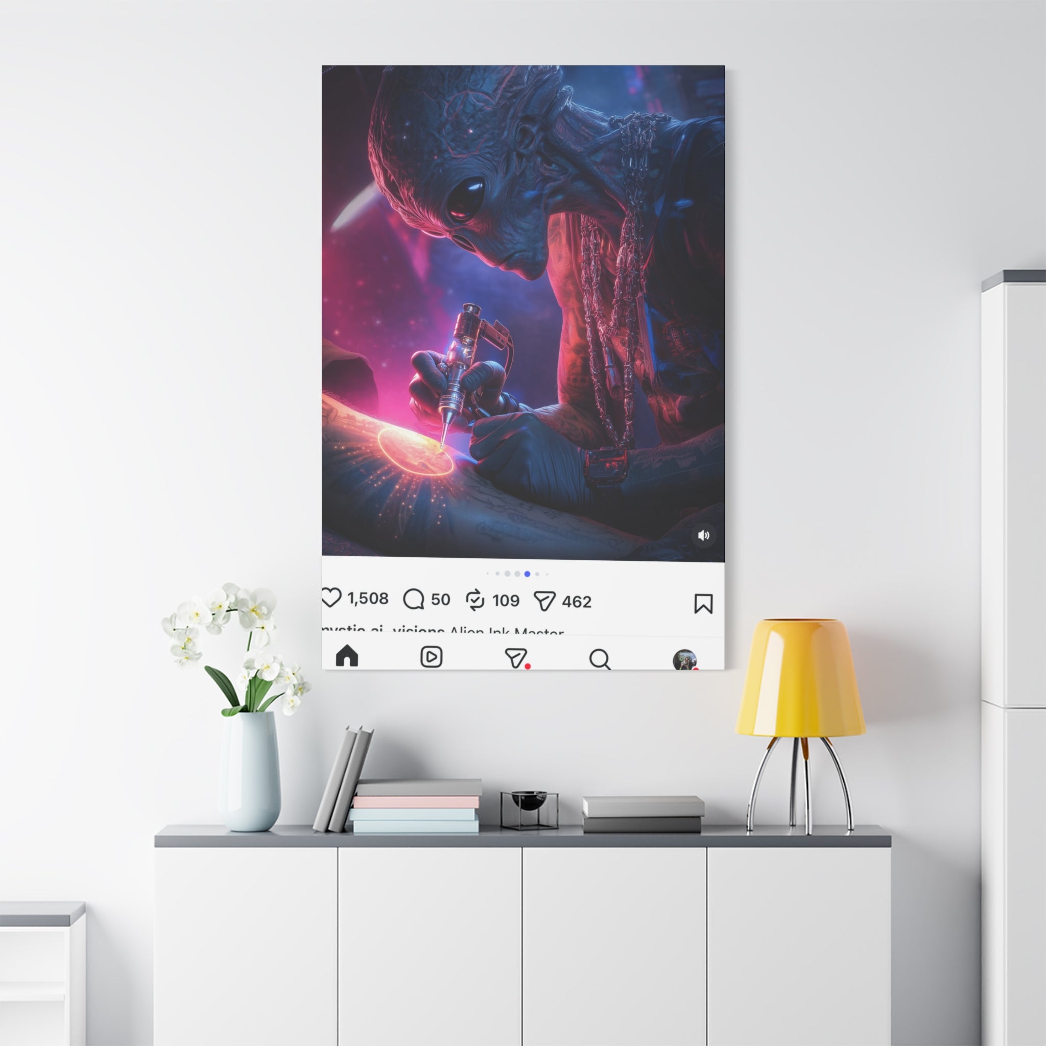 Alien Artist Canvas Print — Neon Sci‑Fi Wall Art