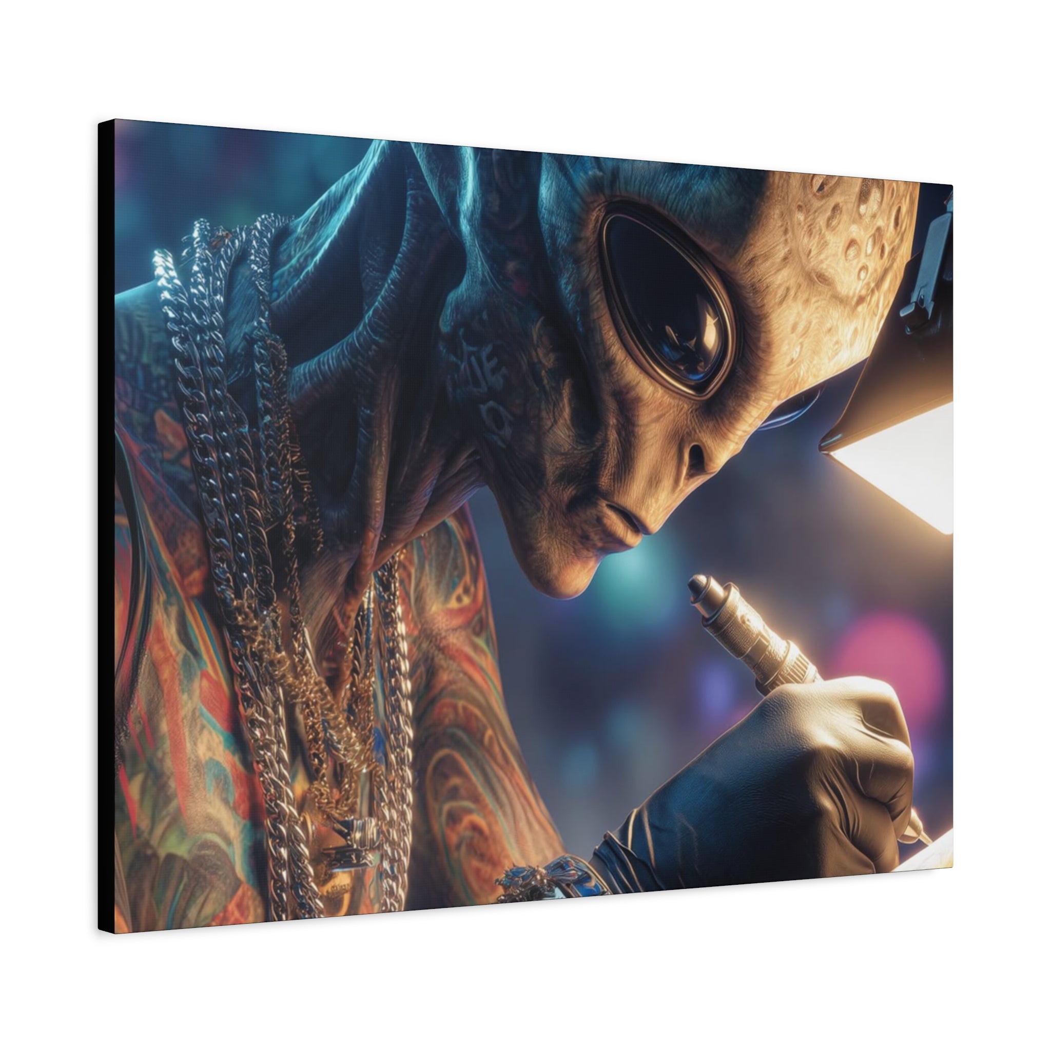 Alien Tattoo Artist Canvas Print — Matte Stretched Wall Art