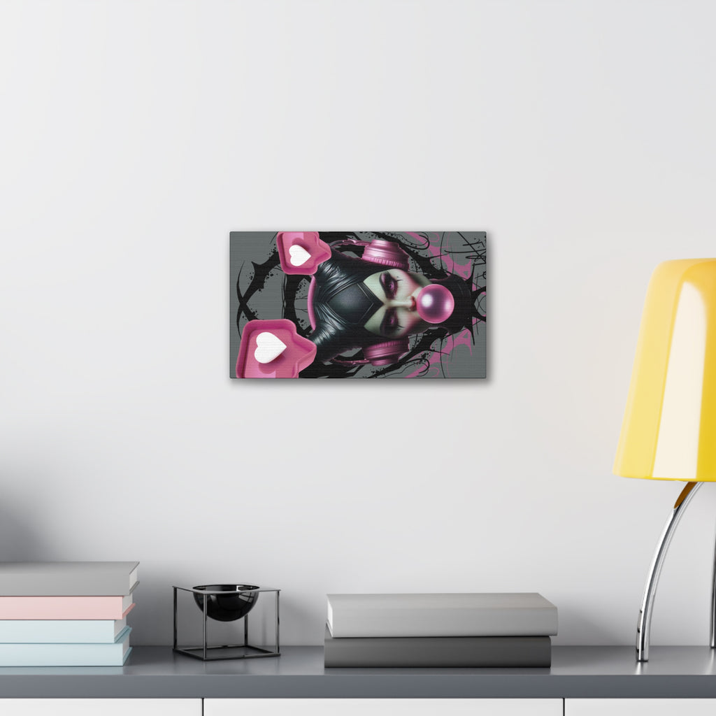 Gothic Pop Art Canvas Print — Pink Headphones & Bubblegum Femme