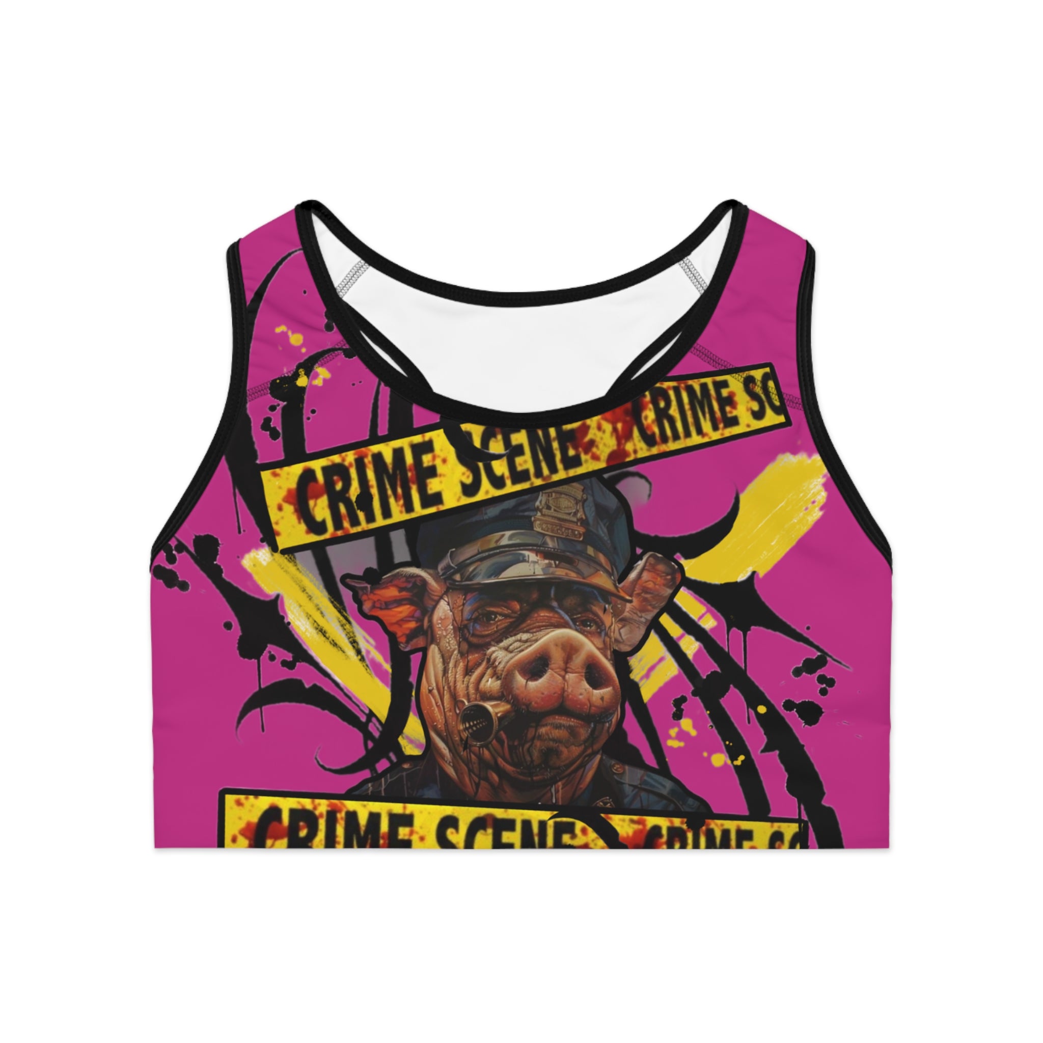 Crime Scene Pig Sports Bra — Bold Graphic Activewear ARTIST MIZZ EXTINKED