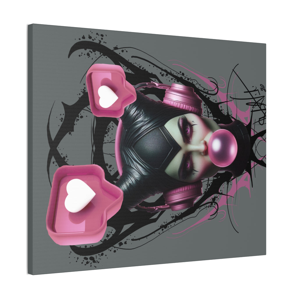Gothic Pop Art Canvas Print — Pink Headphones & Bubblegum Femme