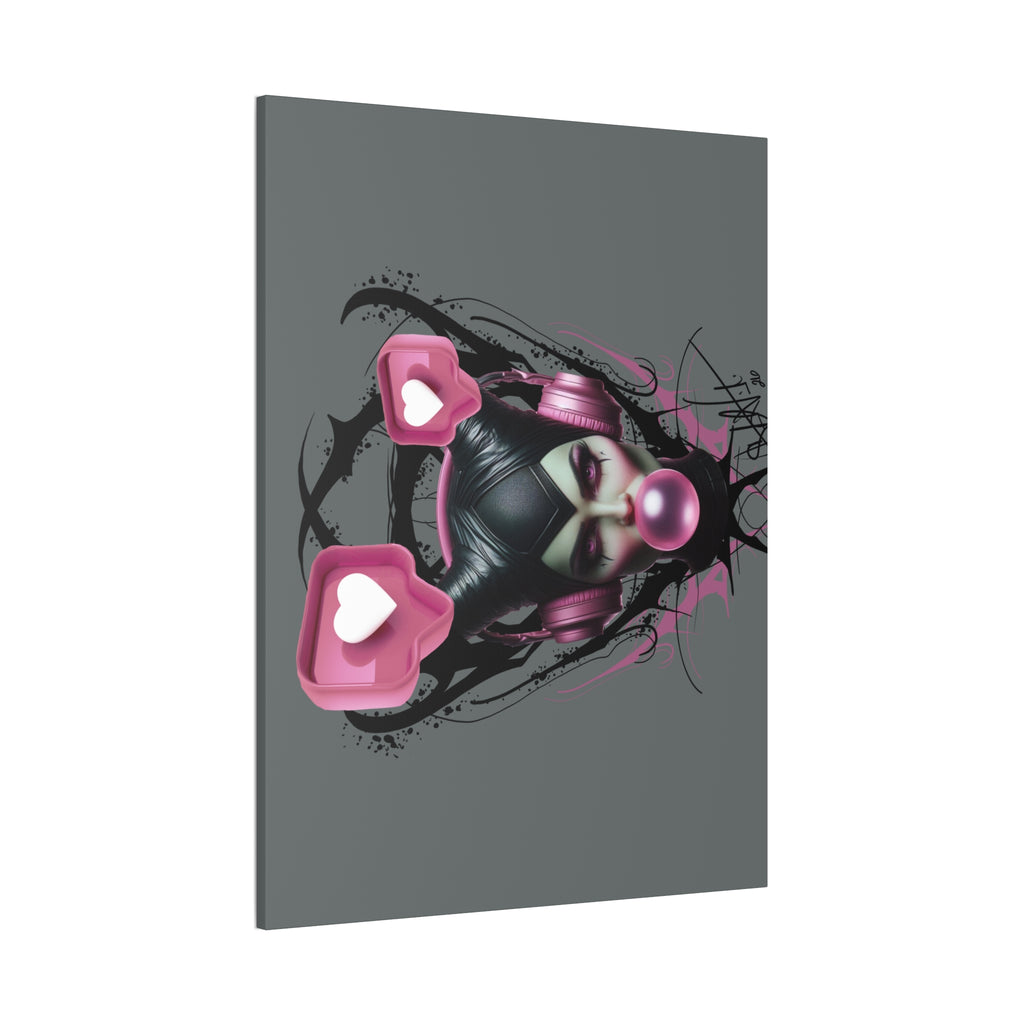 Gothic Pop Art Canvas Print — Pink Headphones & Bubblegum Femme
