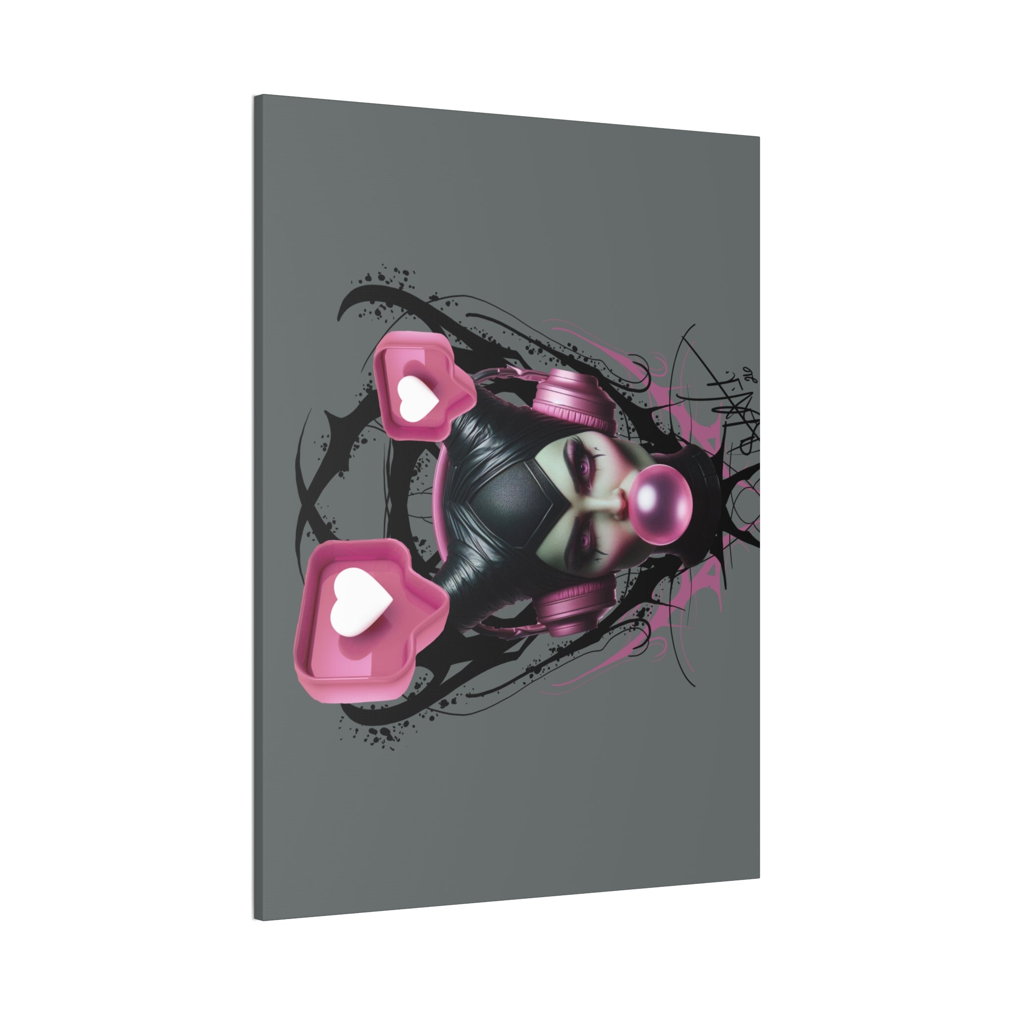 Gothic Pop Art Canvas Print — Pink Headphones & Bubblegum Femme