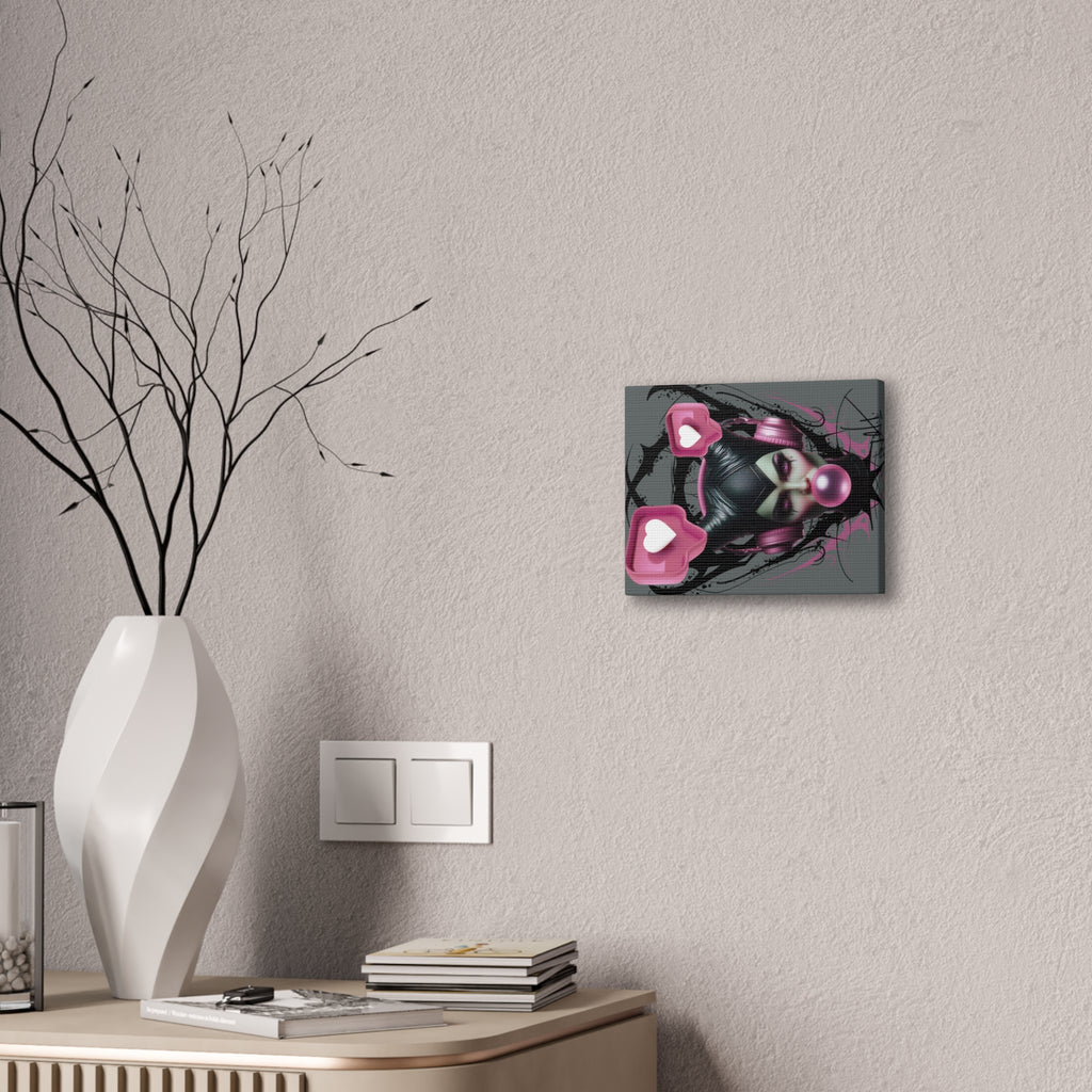 Gothic Pop Art Canvas Print — Pink Headphones & Bubblegum Femme
