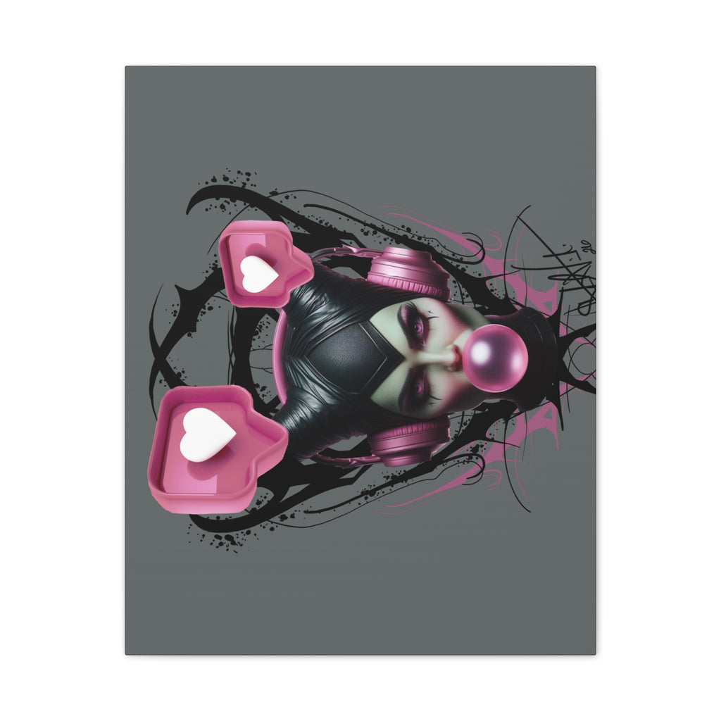 Gothic Pop Art Canvas Print — Pink Headphones & Bubblegum Femme