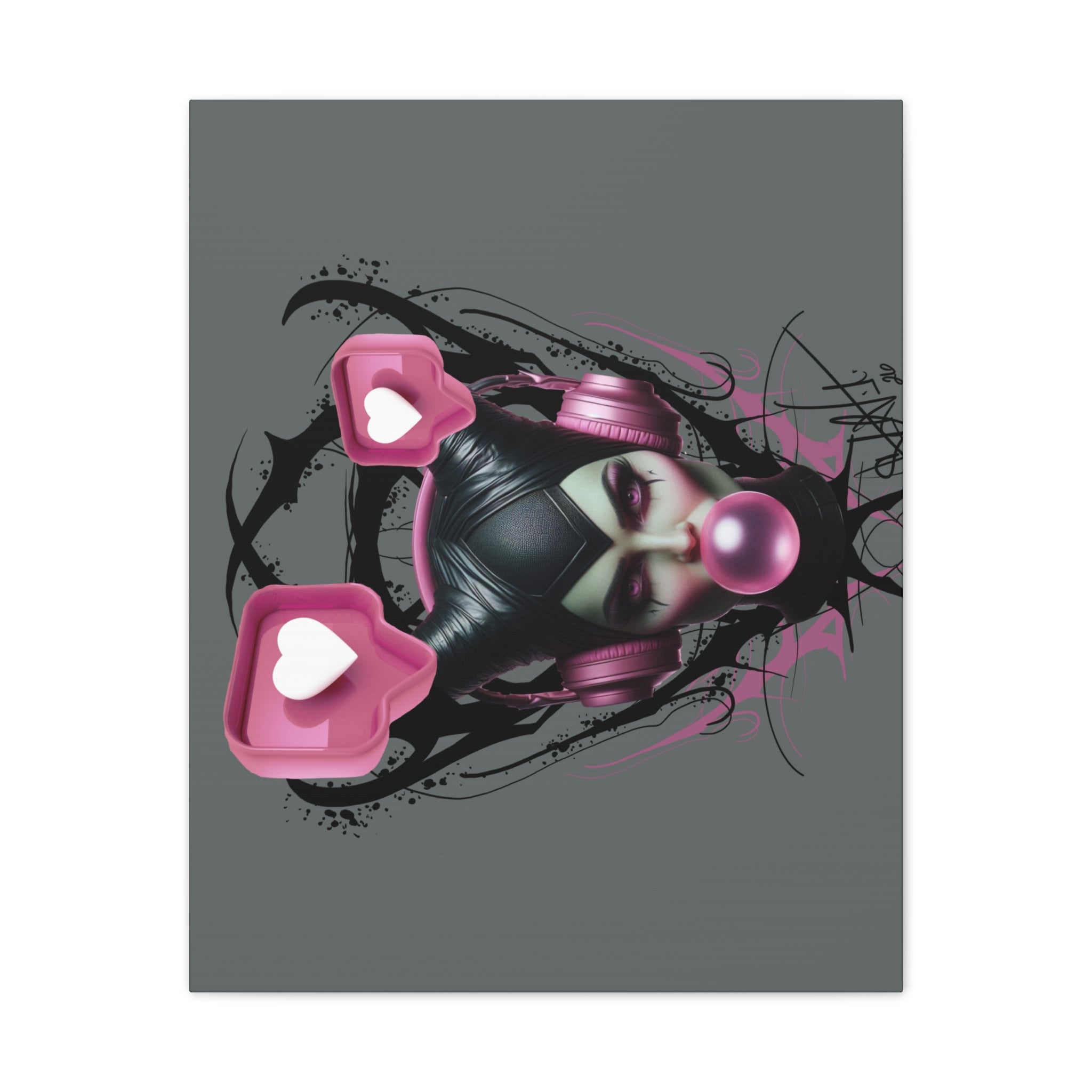 Gothic Pop Art Canvas Print — Pink Headphones & Bubblegum Femme